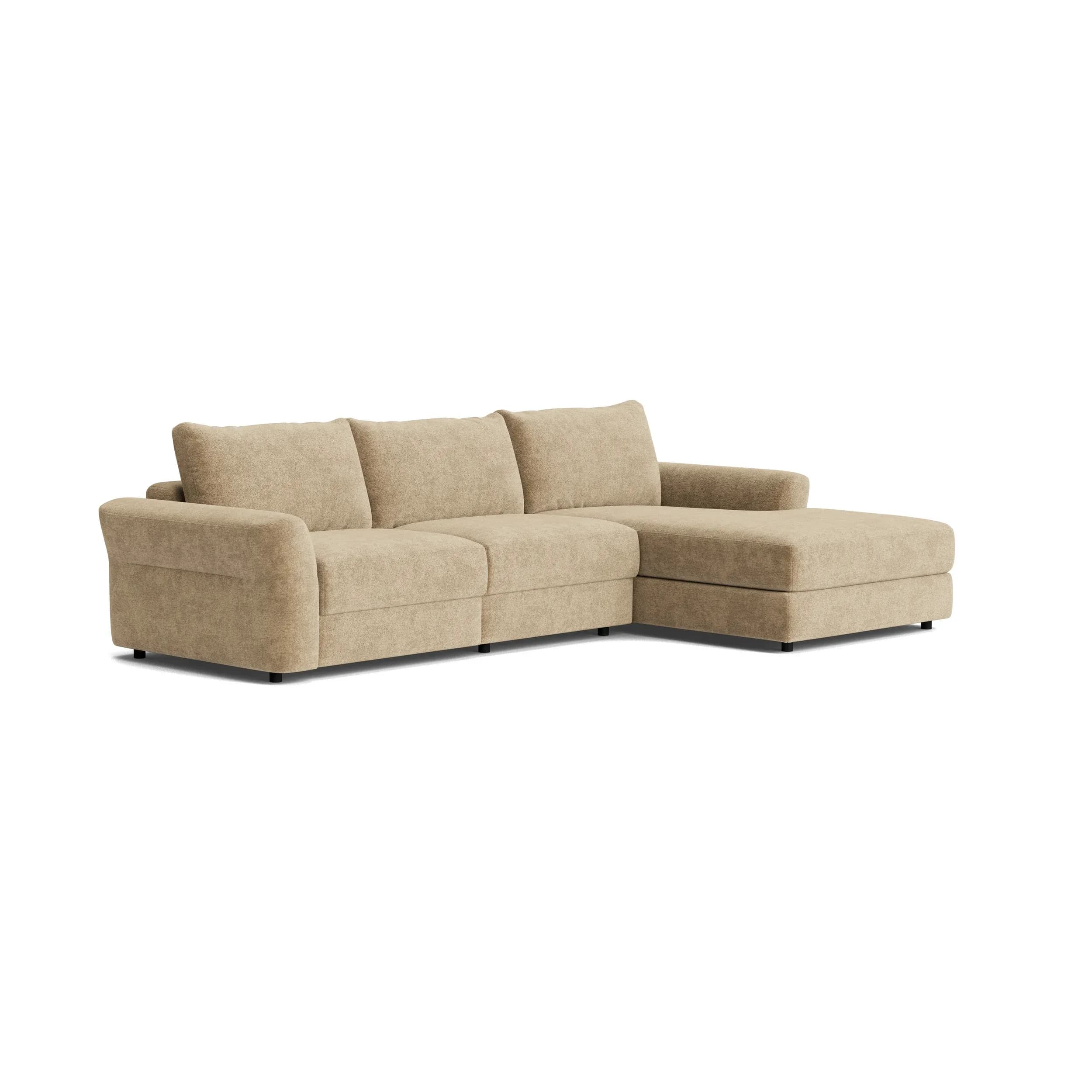 Ecksofa Almeria - 2-Sitzer mit Longchair rechts, Stoff, Hellbraun