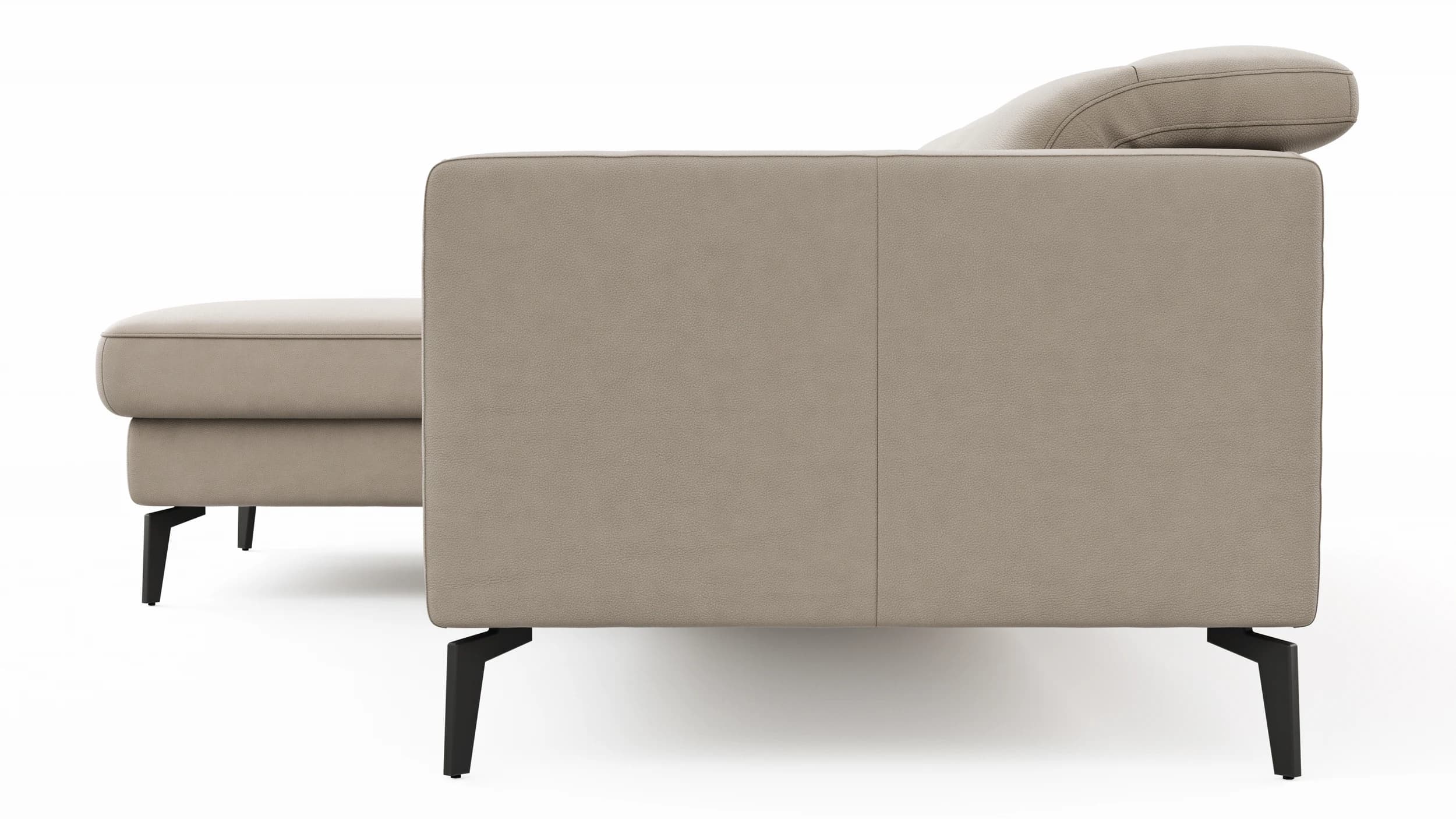 Ecksofa Rafaela 2.0 - Longchair mit 2,5-Sitzer rechts inkl. Sitzvorzug, Kopteilverstellung motorisch und Relaxfunktion motorisch im Longchair, Leder, Champagner