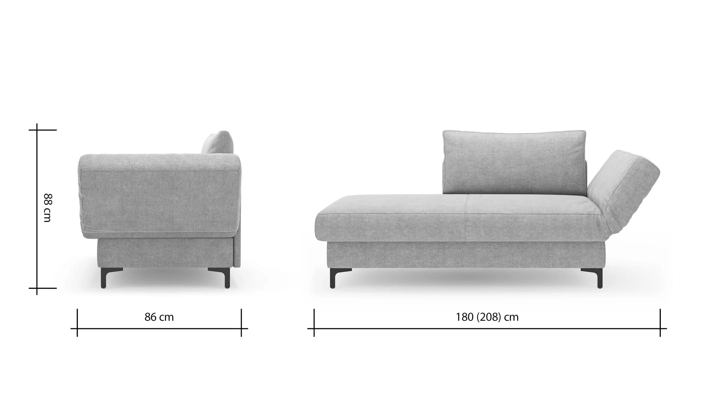 Schlafsofa Verano - Ausrichtung rechts inkl. Schlaffunktion und Bettkasten, Stoff, Hellgrau