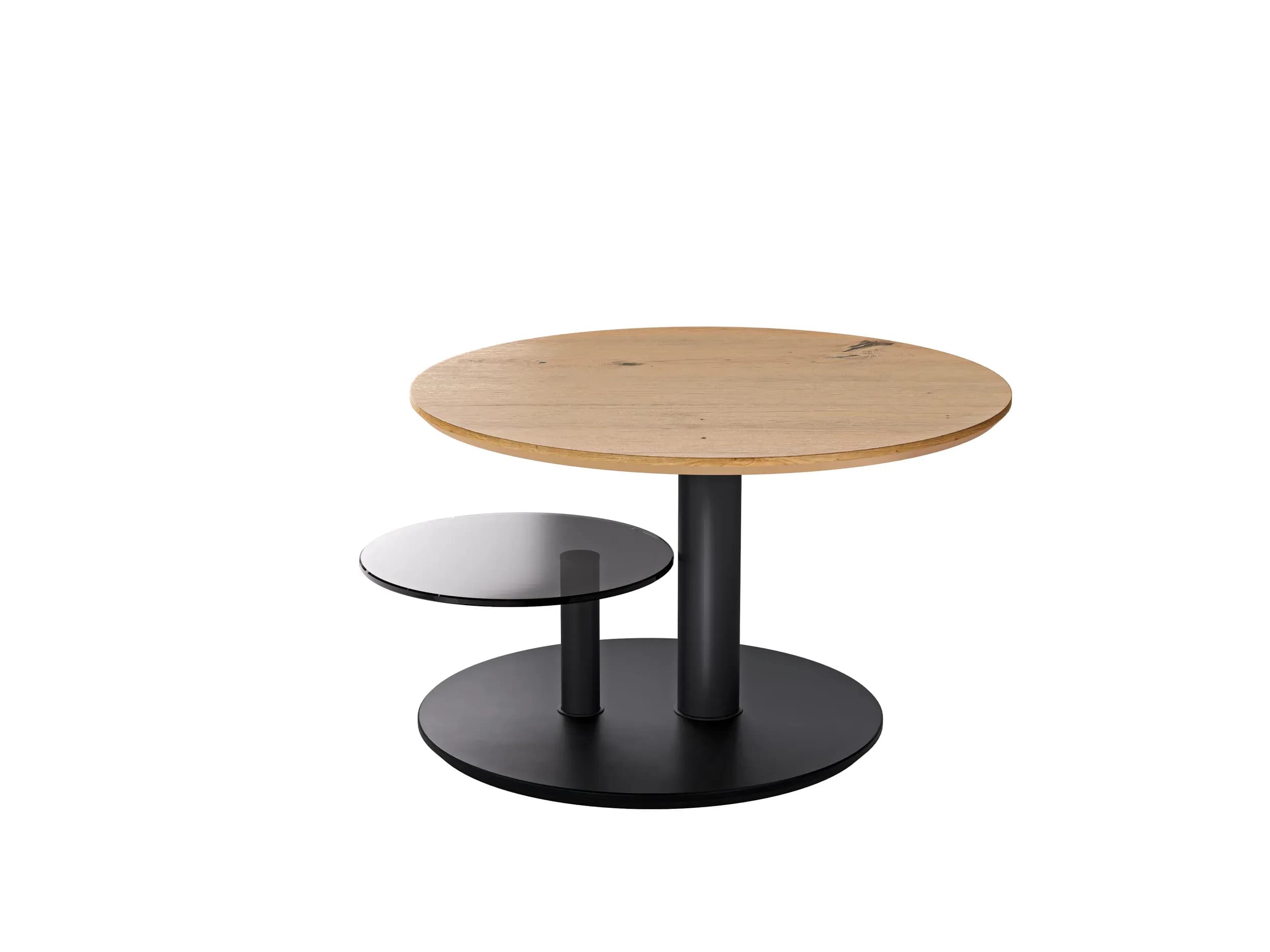 Couchtisch - höhenverstellbar, Durchmesser ca. 75 cm, Wildeiche furniert