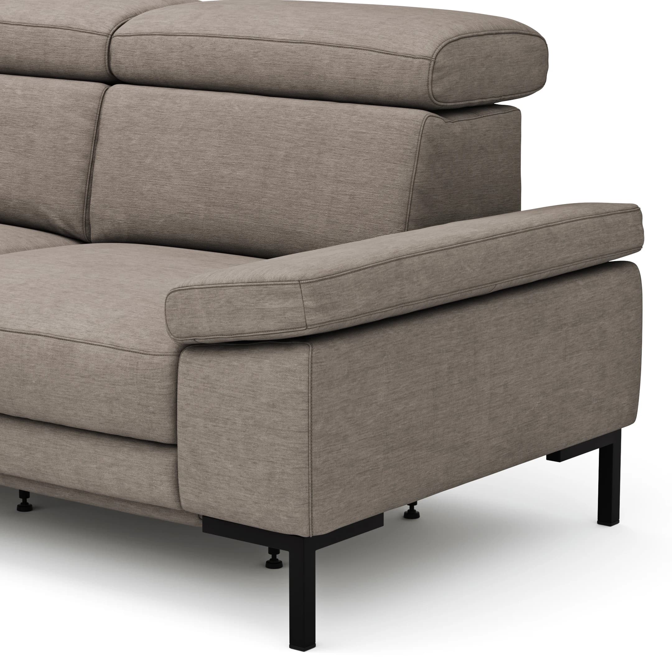 Ecksofa Hudson - Ecke links mit 2,5-Sitzer, inkl. Kopfteil/Armlehne verstellbar und Sitzvorzug/Relaxfunktion (motorisch), Stoff, Khaki