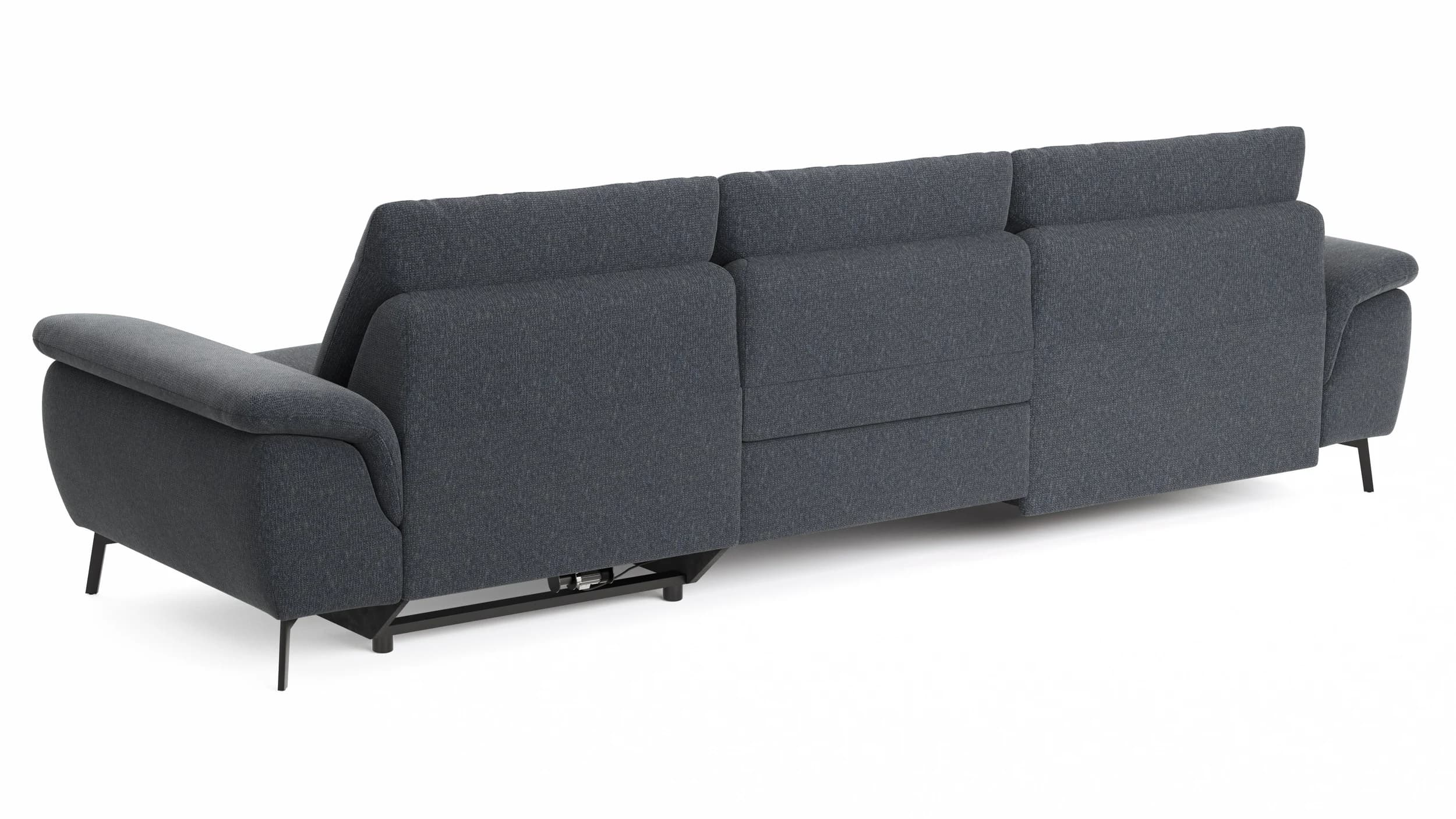 Ecksofa Gotera - Longchair groß mit 1,5-Sitzer med + 1,5-Sitzer med rechts inkl. Schlaffunktion (teilmotorisch), Armlehne klappbar, Rückenlehne verstellbar  und einmal Relaxfunktion (teilmotorisch), Stoff, Anthrazit