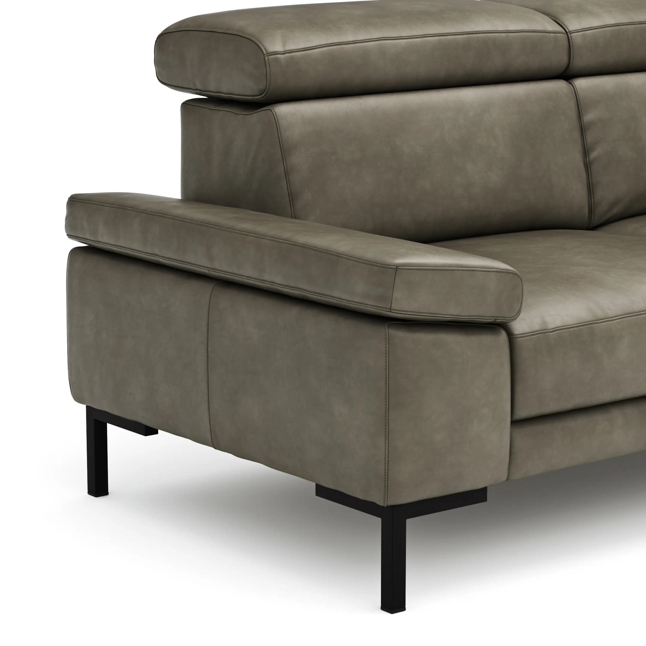 Sofa Hudson - 2,5-Sitzer, inkl. Kopfteil verstellbar, Leder, Braungrün