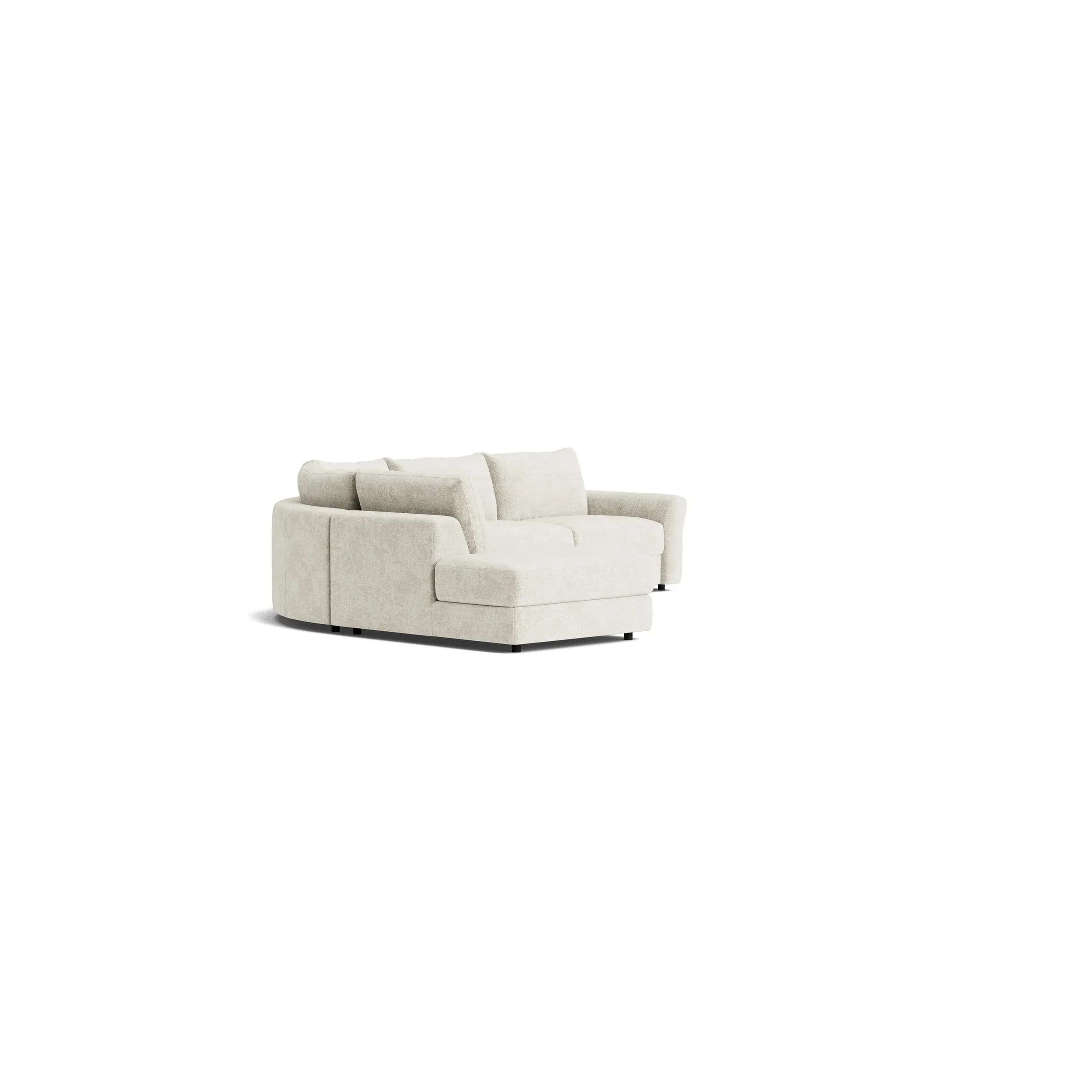 Ecksofa Almeria - Rundecke und Abschlussteil mit 2-Sitzer rechts, Stoff, Offwhite
