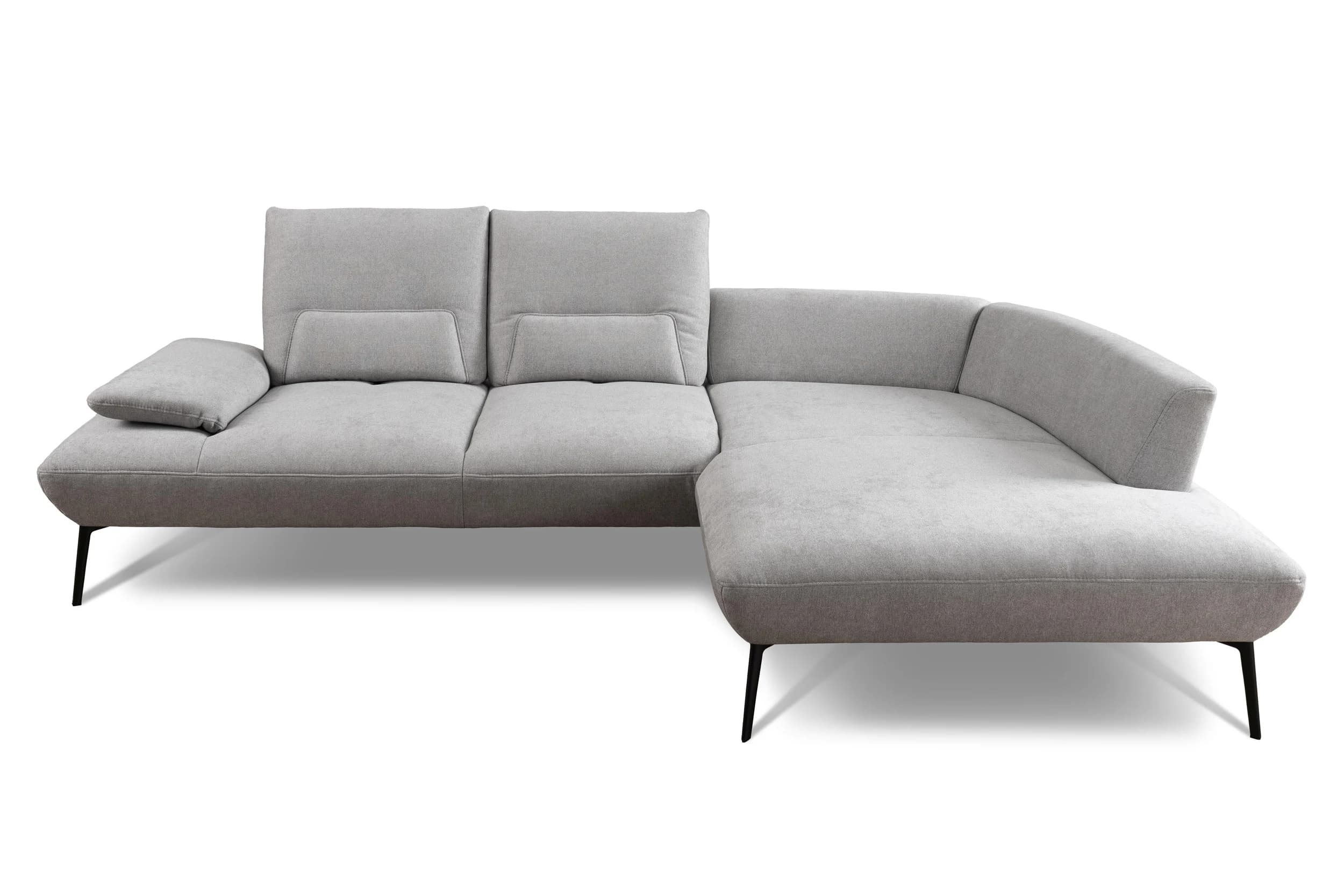 Ecksofa - 3-Sitzer mit  Longchair rechts, Rücken verstellbar, Stoff, Silbergrau
