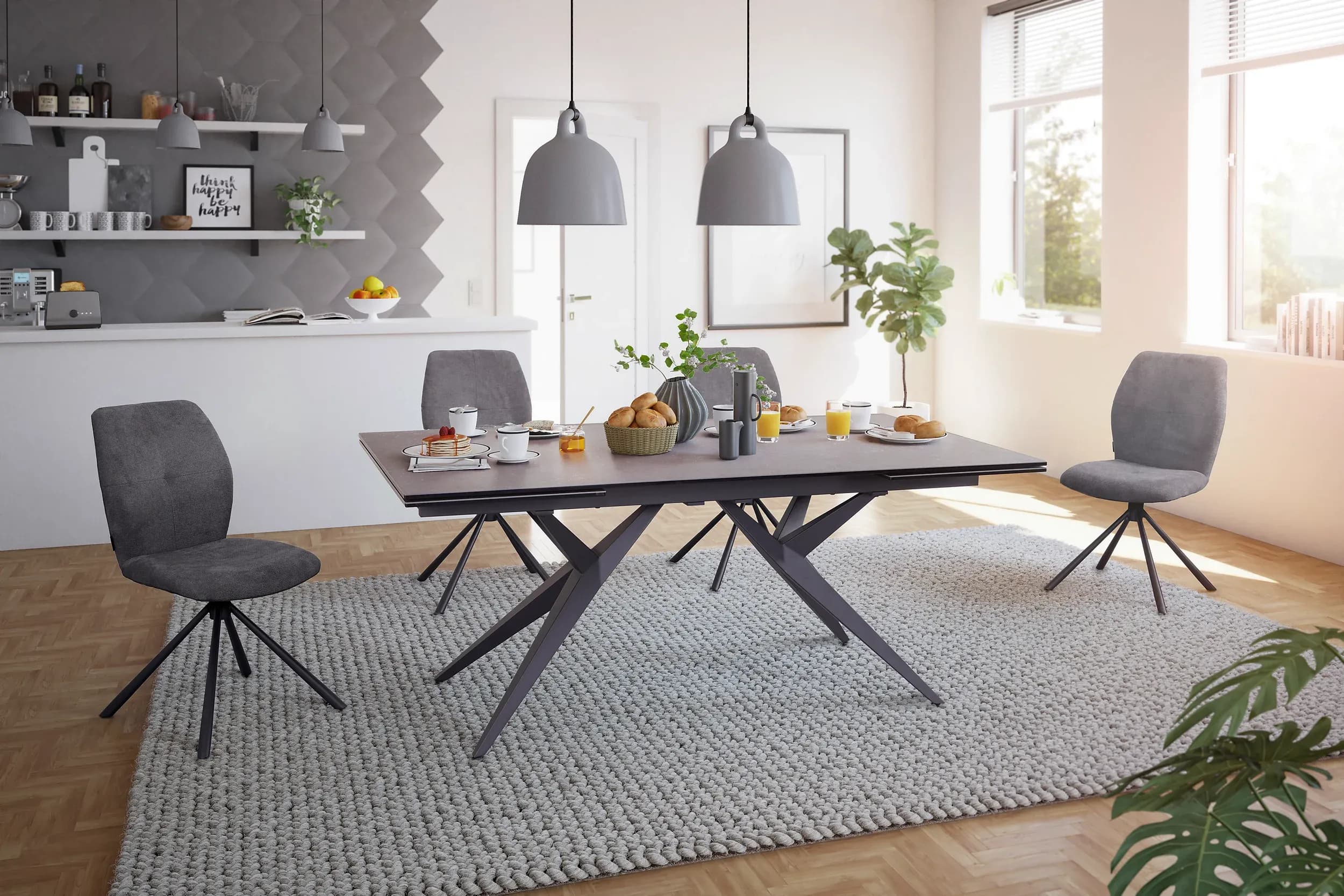 Esstisch MICHELA - ausziehbar, LB ca. 180x95 cm, Glaskeramik, Dunkelgrau