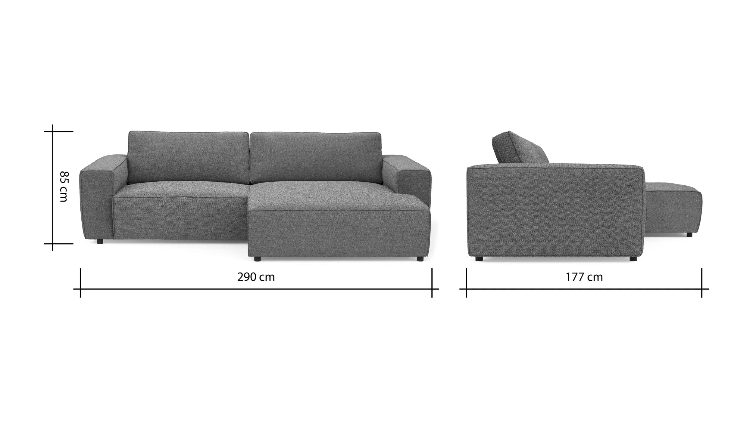Ecksofa Lilaia - 1,5-Sitzer XL mit Chaise Longue XL rechts, Stoff, Creme