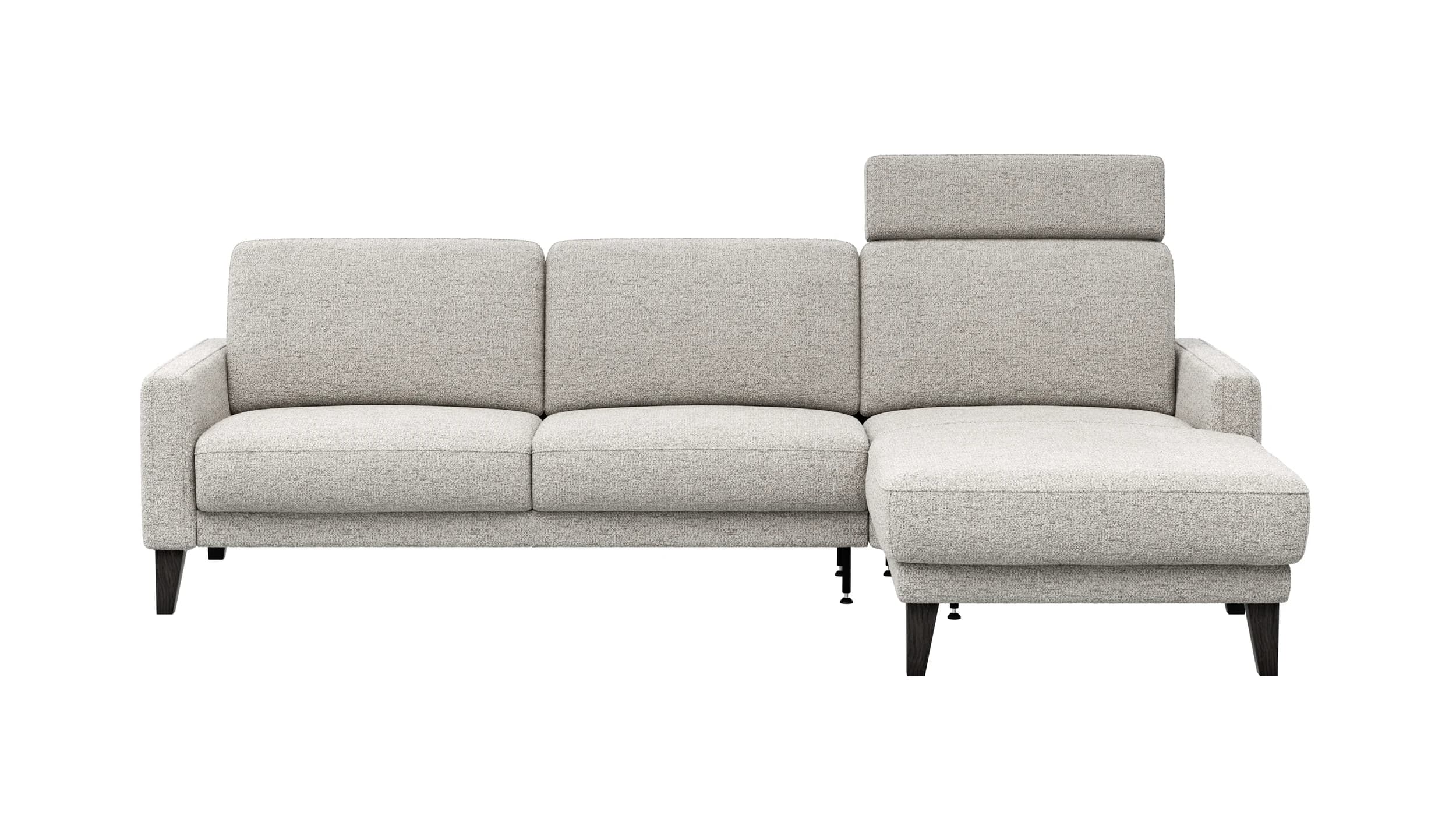 Ecksofa Matero - 2,5-Sitzer mit Longchair rechts inkl. Relaxfunktion motorisch, Stoff, Hellgrau