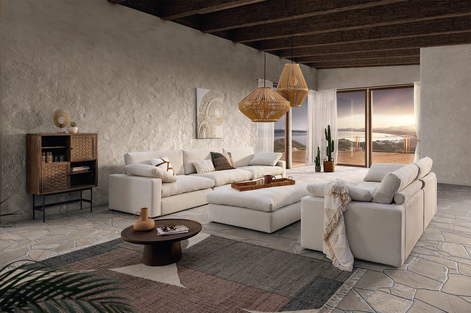 Sofa Palmdale - 3-Sitzer, inkl. Kissen, Stoff, Natur