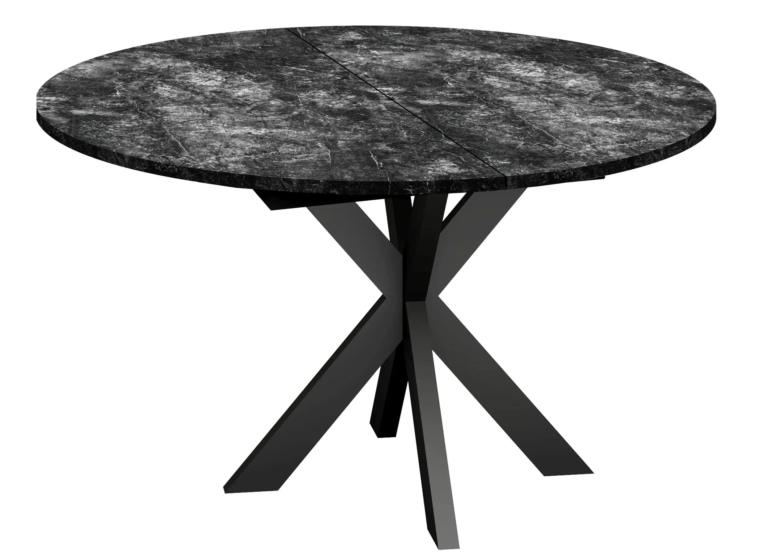 Esstisch - ausziehbar, Ø/H ca. 130x79 cm, Keramikoptik grau, Schwarz