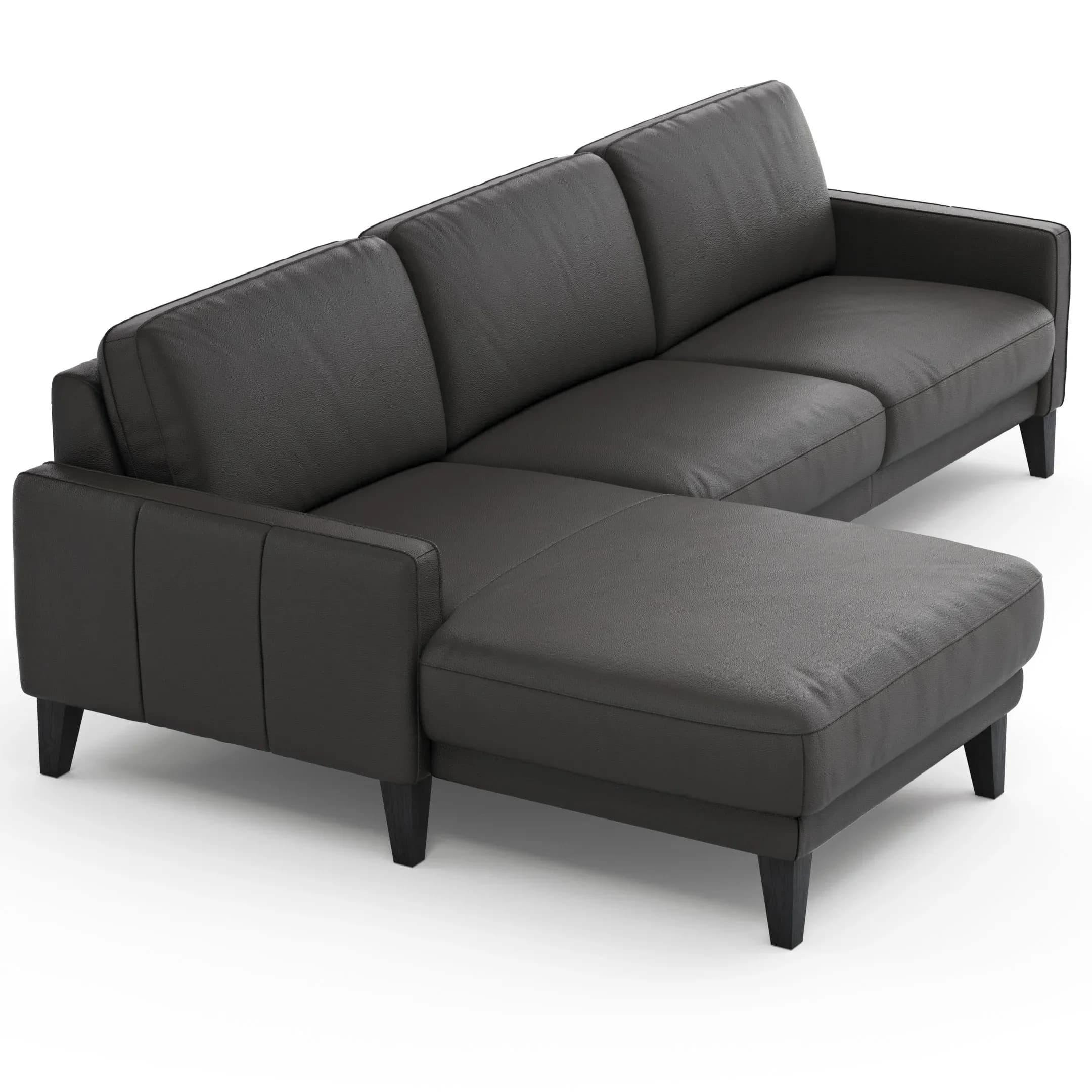 Ecksofa Matero - Longchair mit 2,5-Sitzer rechts, Leder, Anthrazit