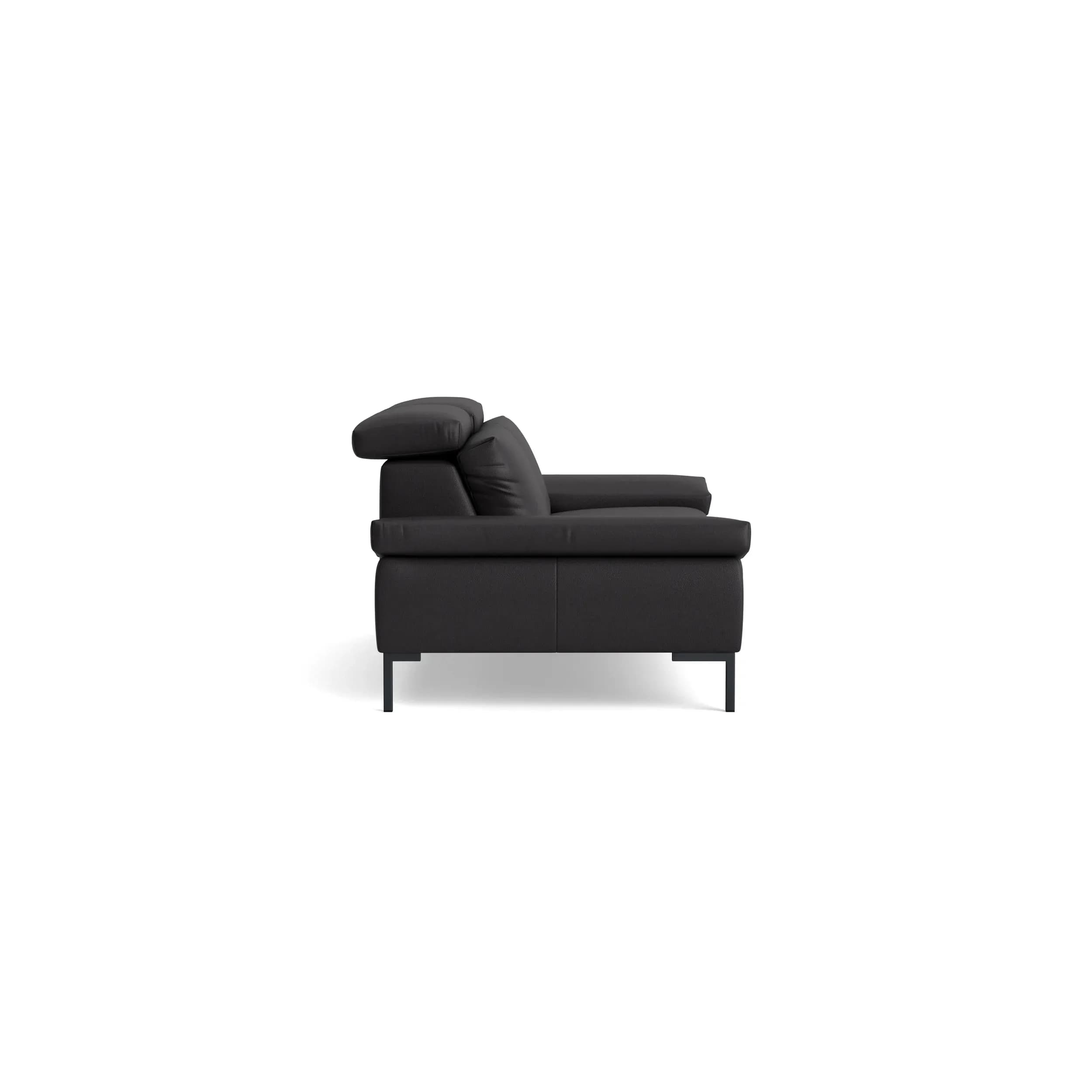 Sofa Braska - 3-Sitzer, inkl. Kopfstütze verstellbar, Leder, Anthrazit