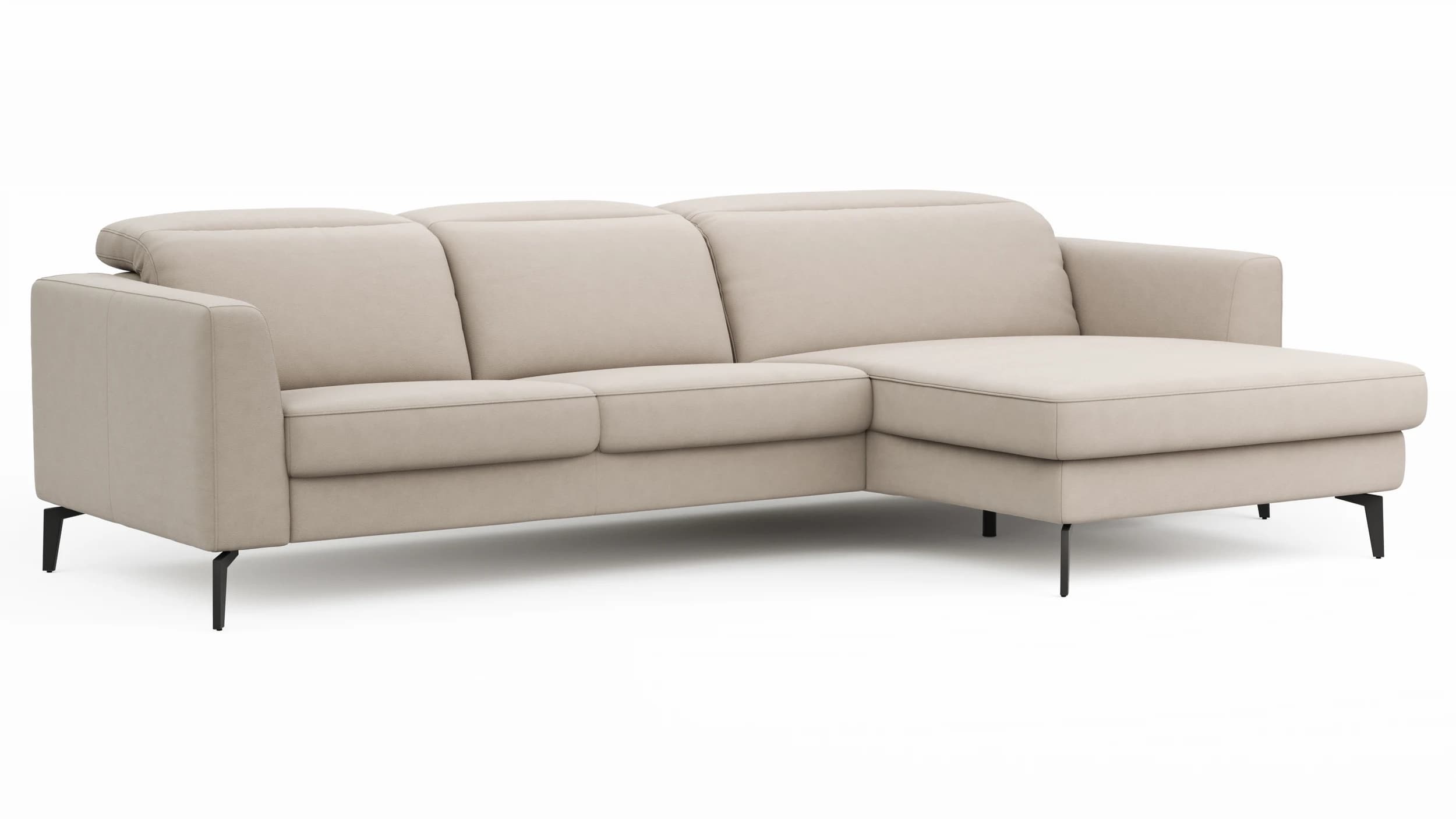 Ecksofa Rafaela 2.0 - 2,5-Sitzer mit Longchair rechts inkl. Kopfteilverstellung, Leder, Champagner