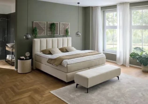 Boxspringbett - Liegefläche ca. 180x200 cm, Stoff, Natur