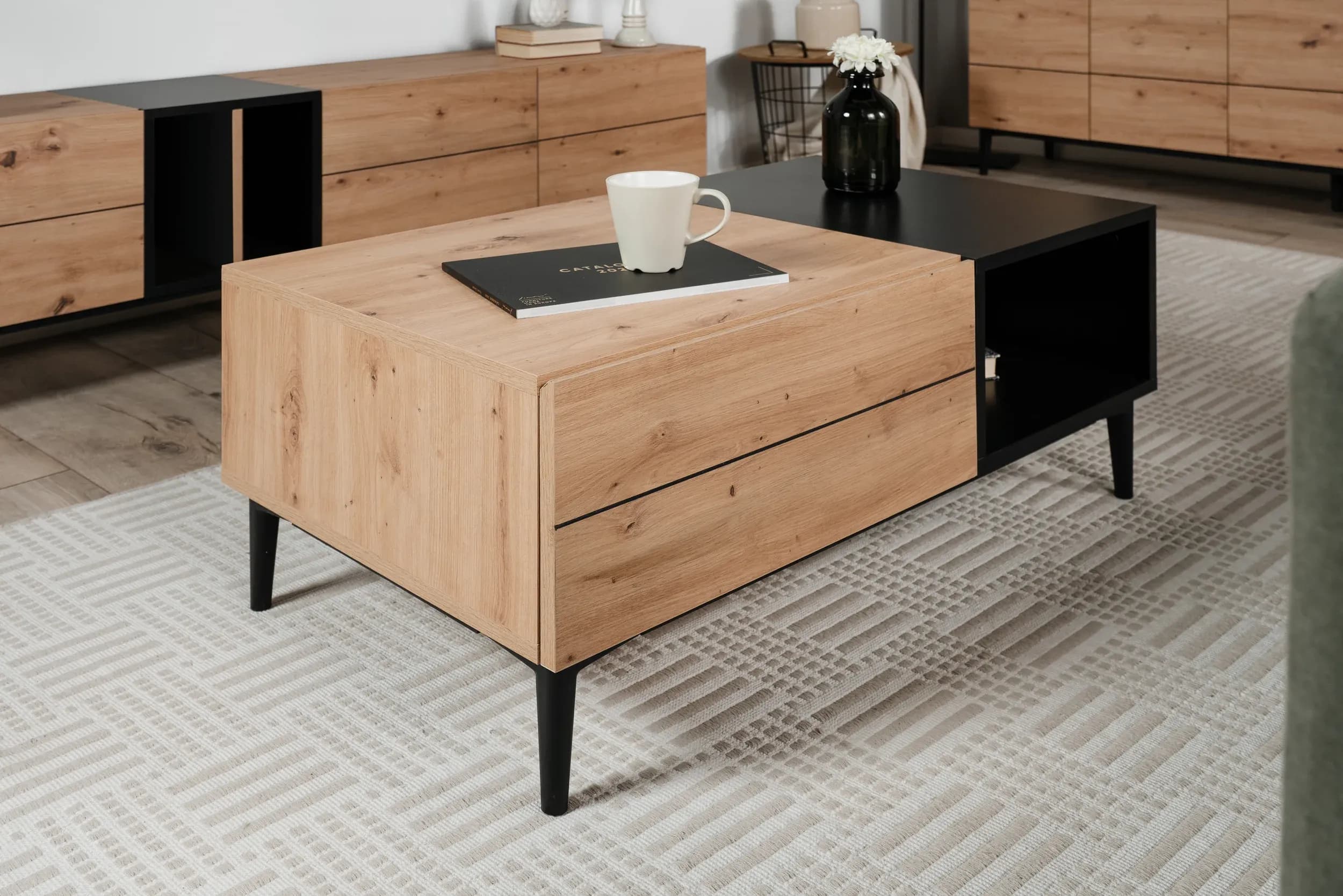 Couchtisch- LB ca. 100x55 cm, Vintage Dekor, Schwarz