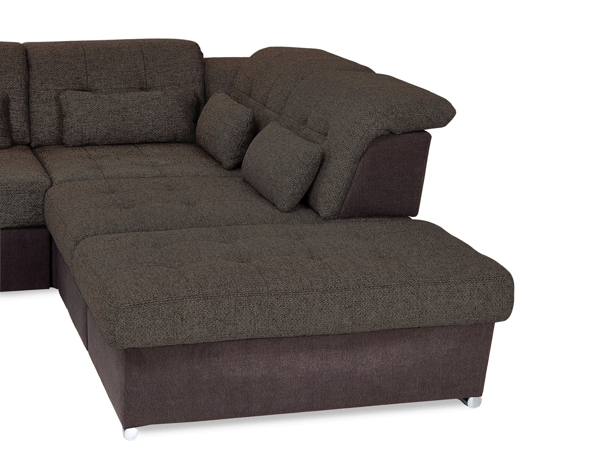 Wohnlandschaft - Longhchair links, 3-Sitzer, Ecke rechts inkl. Armteilverstellung, Kopfteilverstellung in Kunstleder dunkelbraun