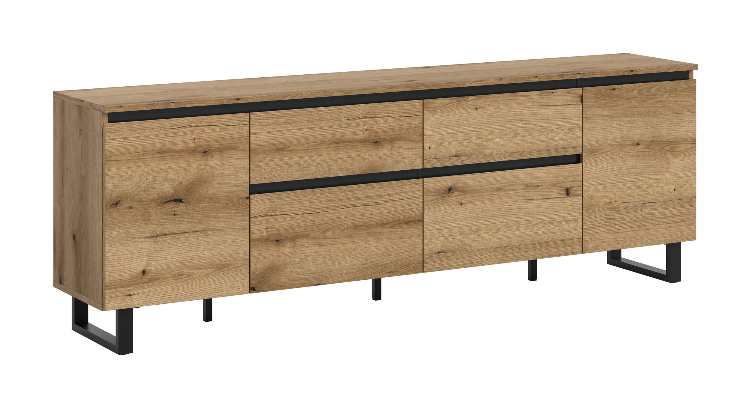 Lowboard - B ca. 188 cm, Evoke Eiche Nachbildung, Schwarz