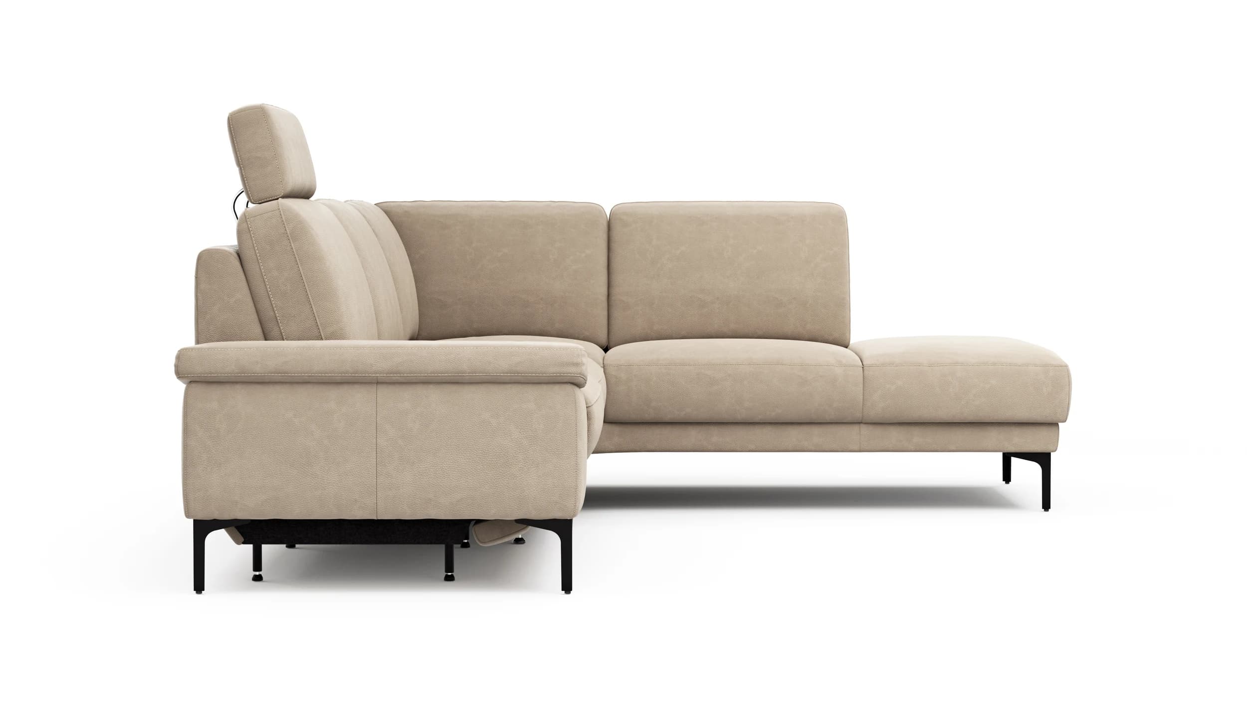Ecksofa Matero - 2-Sitzer mit Ecke rechts inkl. Relaxfunktion motorisch und Sitzvorzug, Leder, Taupe