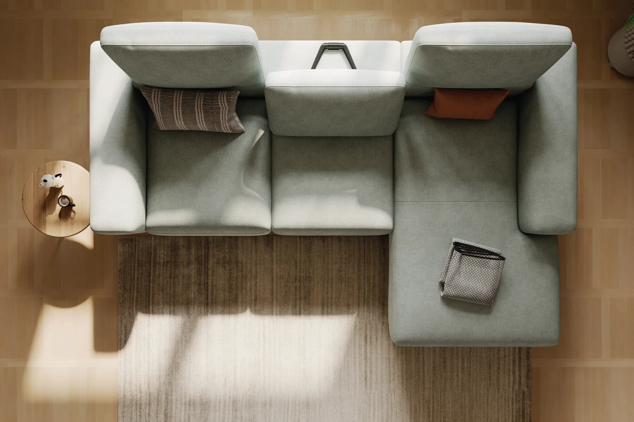 Ecksofa Benissa - 2,5-Sitzer mit Longchair rechts inkl. Sitztiefe und Rückenlehne verstellbar, Stoff, Mint