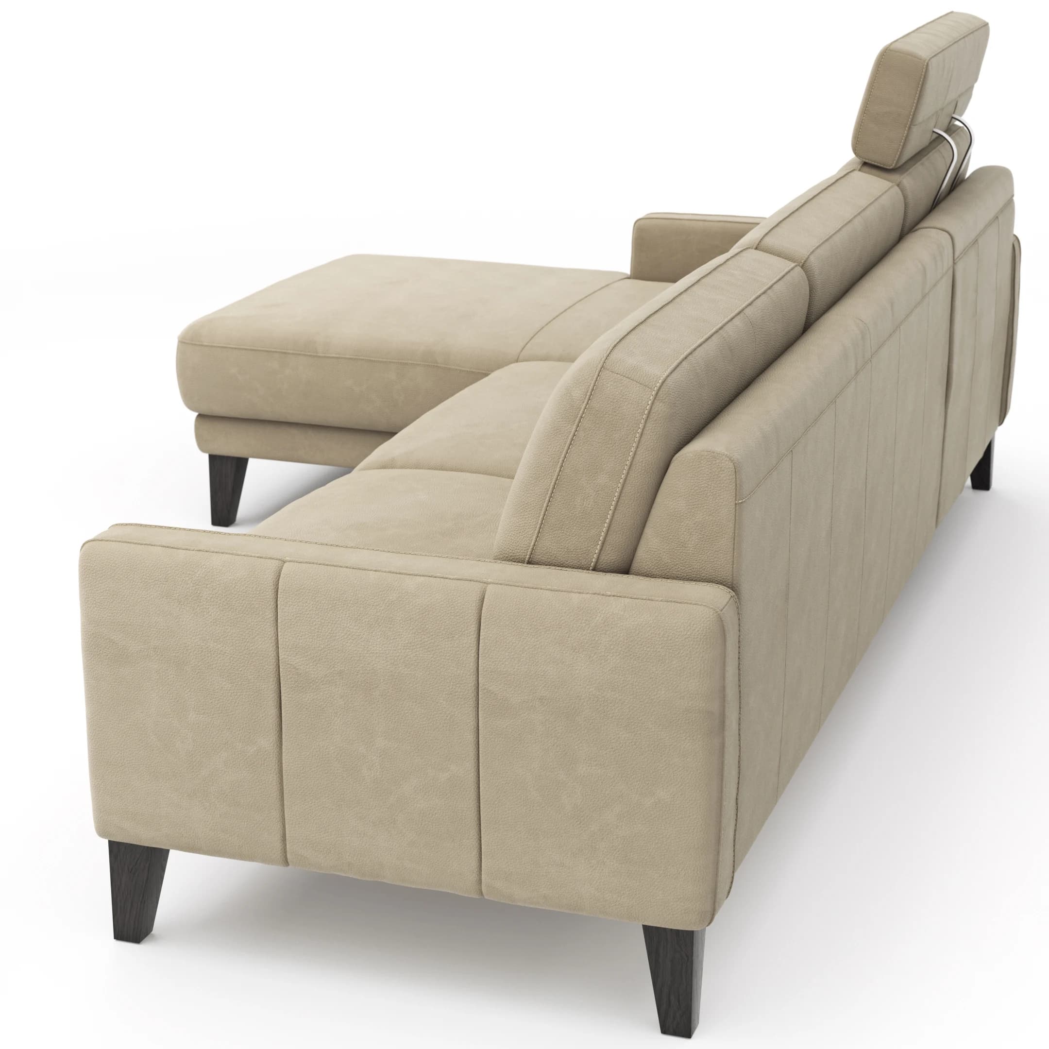 Ecksofa Matero - Longchair mit 2,5-Sitzer rechts inkl. Relaxfunktion motorisch, Leder, Taupe