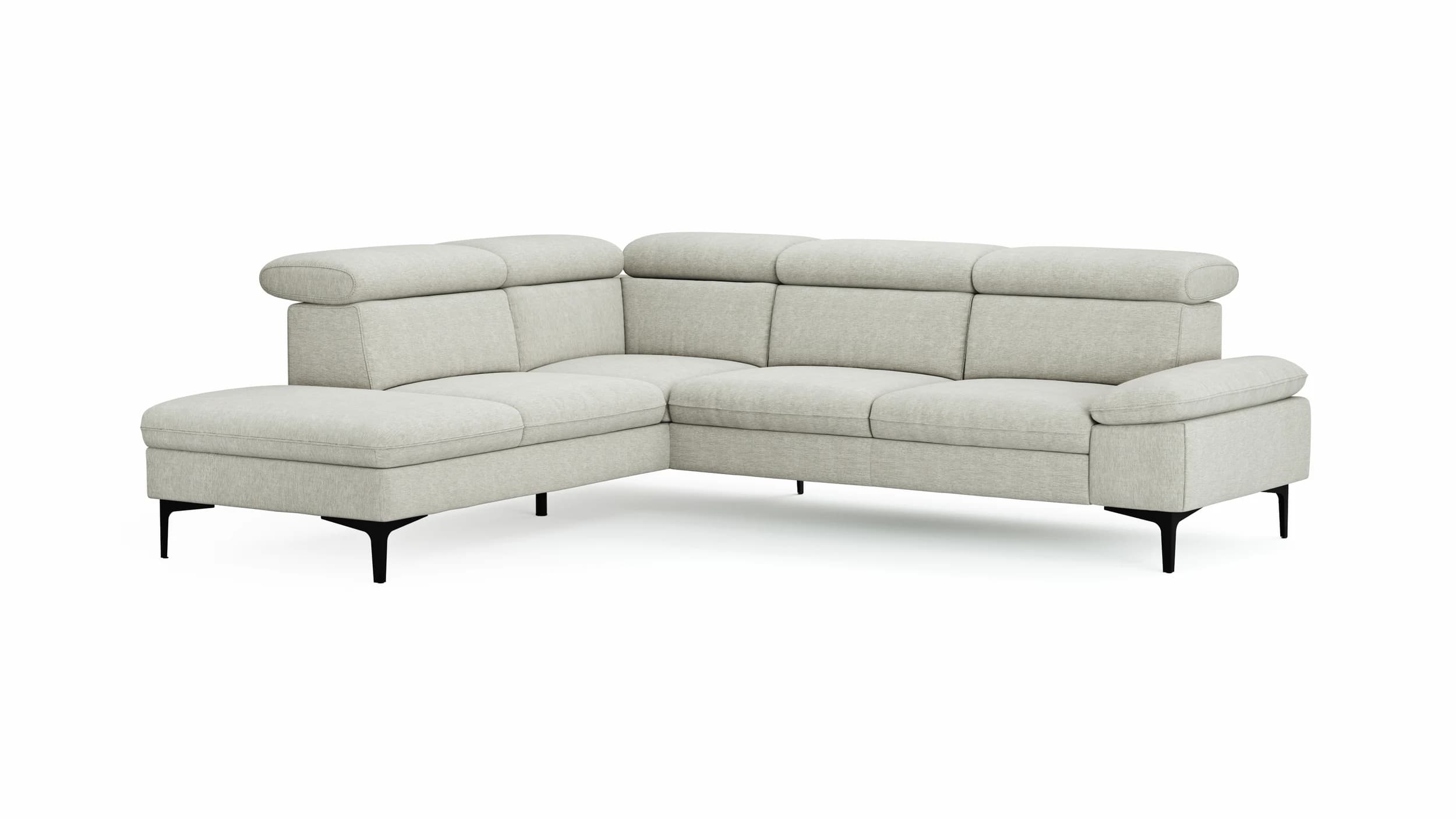 Ecksofa Felipa - Ecke links mit 2,5-Sitzer inkl. Kopfteil verstellbar, Stoff, Natur