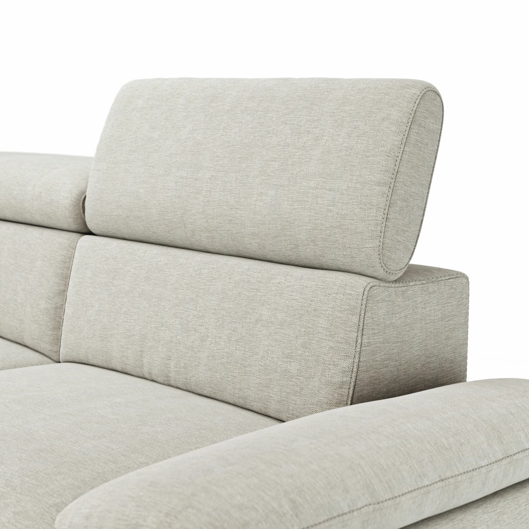 Ecksofa Felipa - Longchair links mit 2,5-Sitzer inkl. Armlehne verstellbar und Rückenlehne/Sitztiefe verstellbar (motorisch), Stoff, Natur