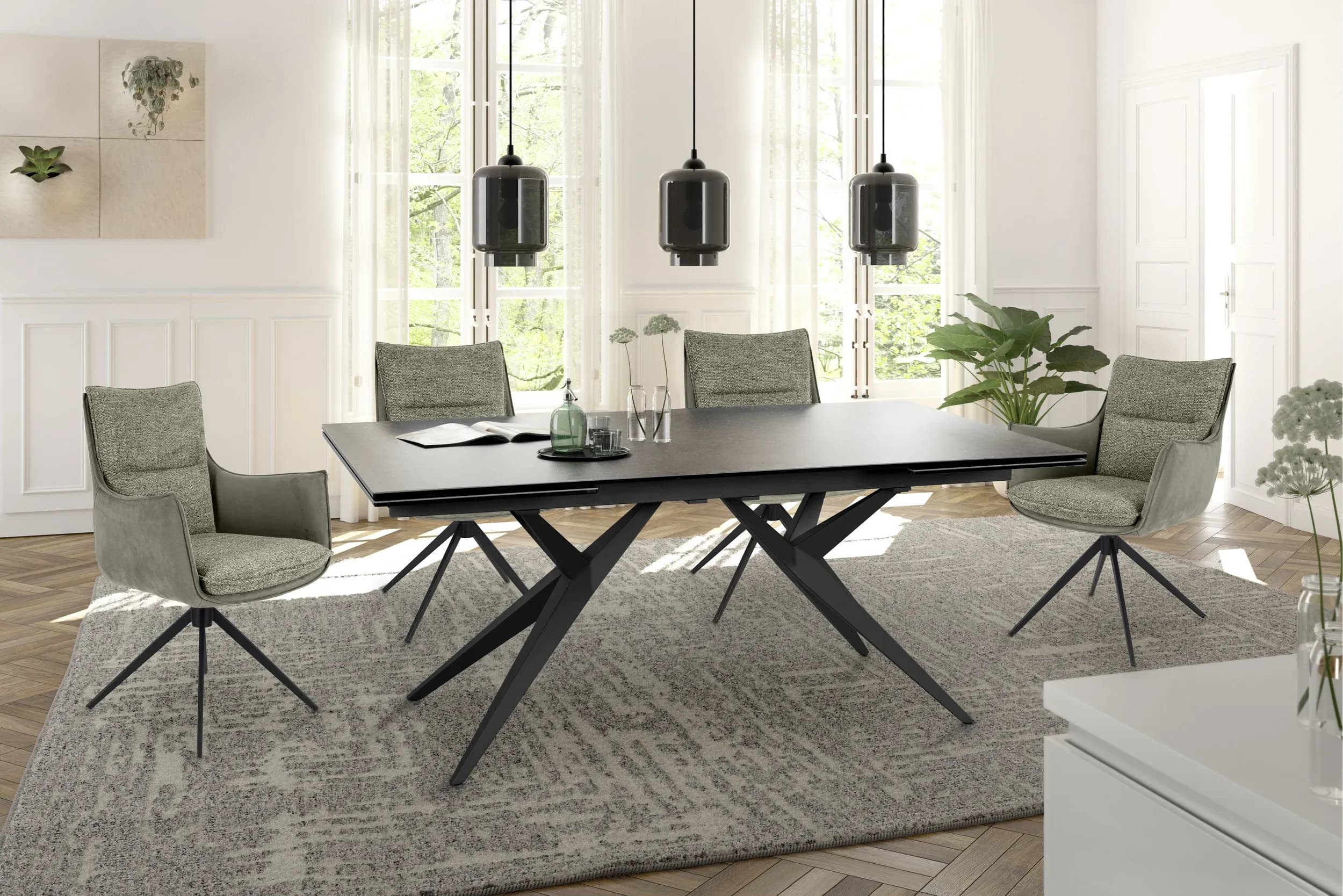 Esstisch MICHELA - ausziehbar, LB ca. 180x95 cm, Glaskeramik, Dunkelgrau