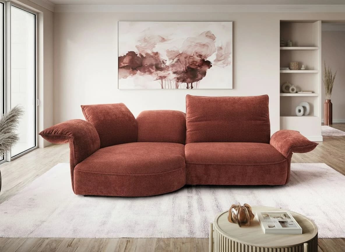 Ecksofa - Ecke links mit 1-Sitzer, Kopfteil/Armlehne verstellbar, Stoff, Rost