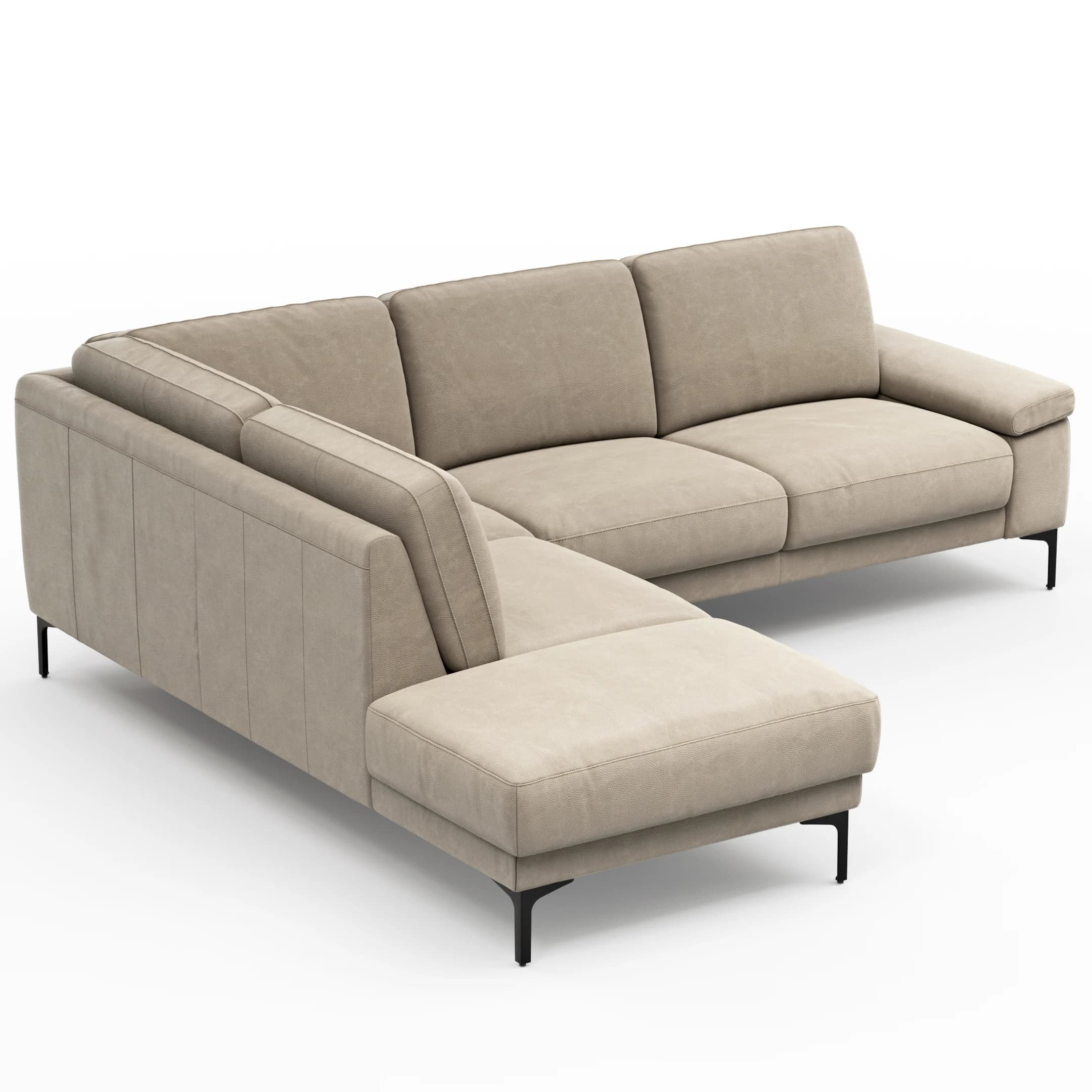 Ecksofa Matero - Ecke mit 2-Sitzer rechts, Leder, Taupe