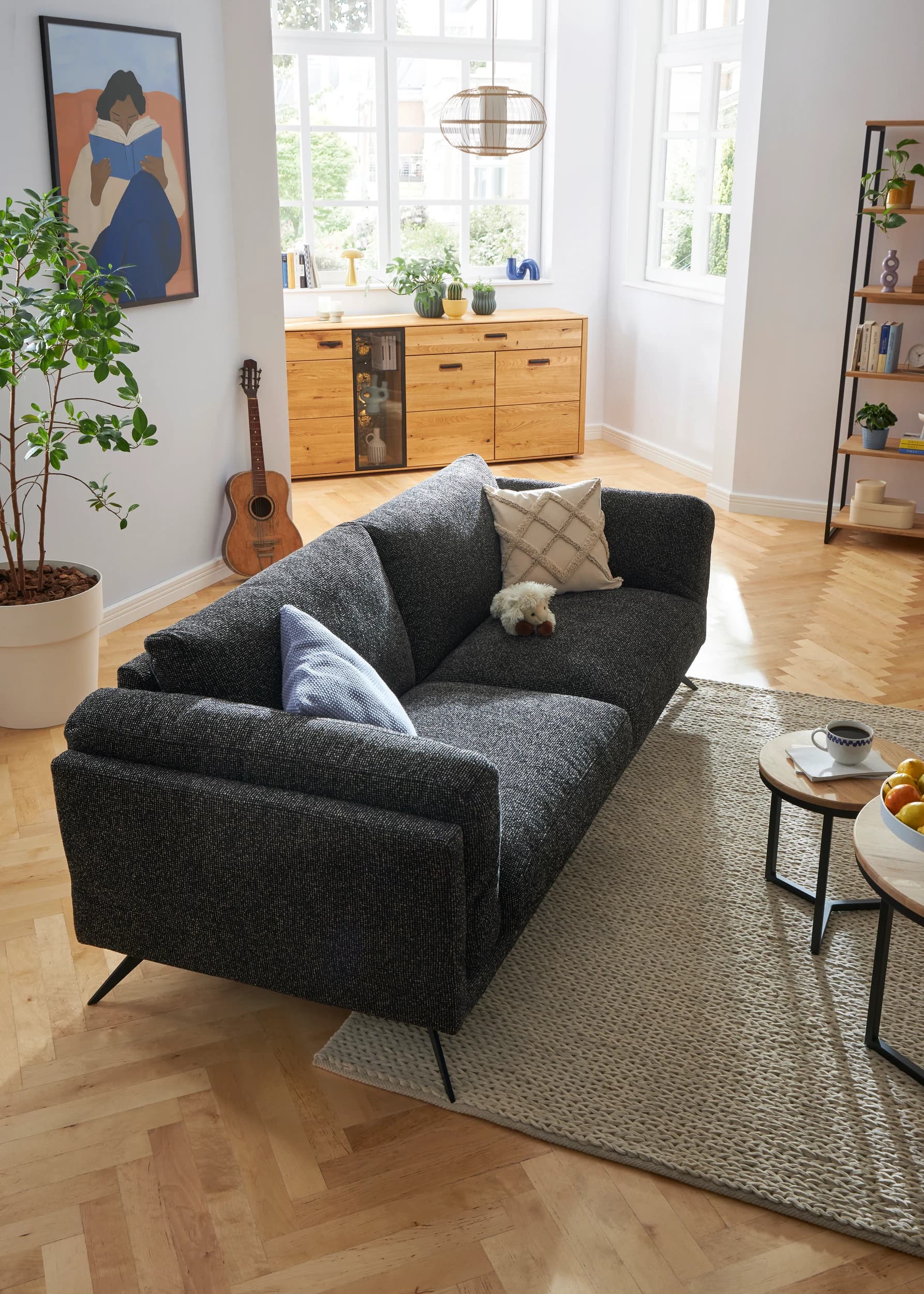 Sofa Valdemoro - 3-Sitzer, Stoff, Anthrazit