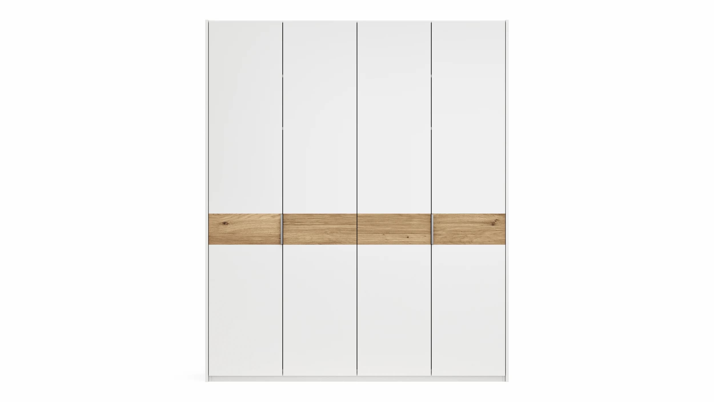Drehtürenschrank Viana - B ca. 204 cm, Lack, Weiß, Riffholz, Wildeiche