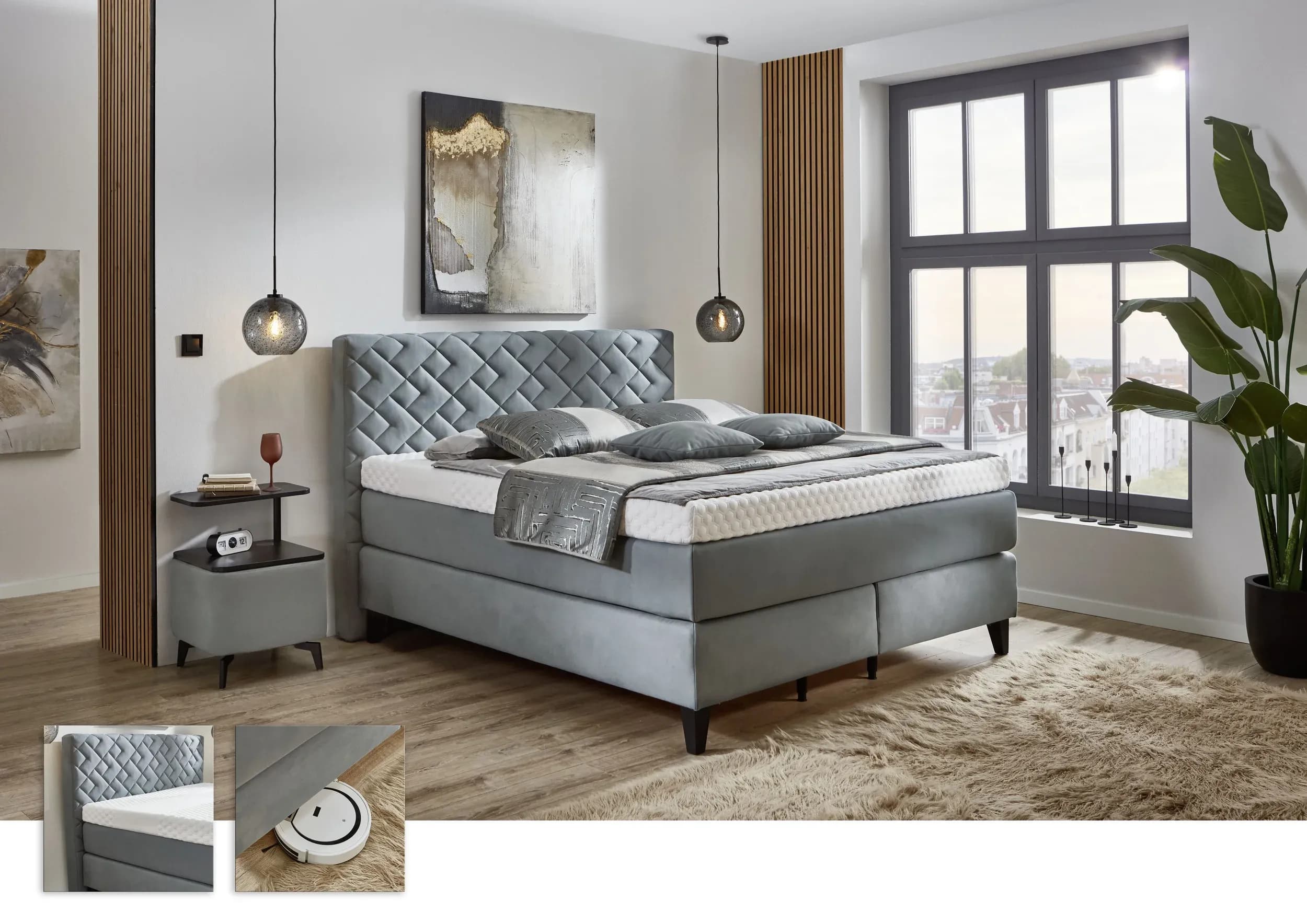 Boxspringbett - Liegefläche ca. 180x200 cm, Stoff, Graublau
