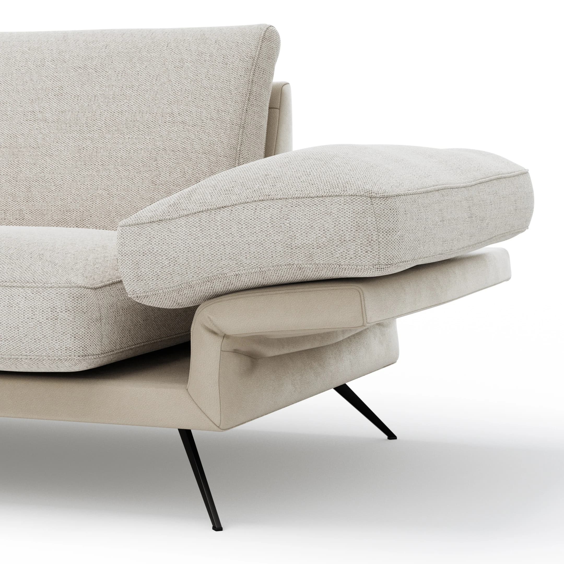 Ecksofa Valdemoro - Longchair mit 2,5-Sitzer rechts inkl. Rückenlehne verstellbar, Stoff, Creme