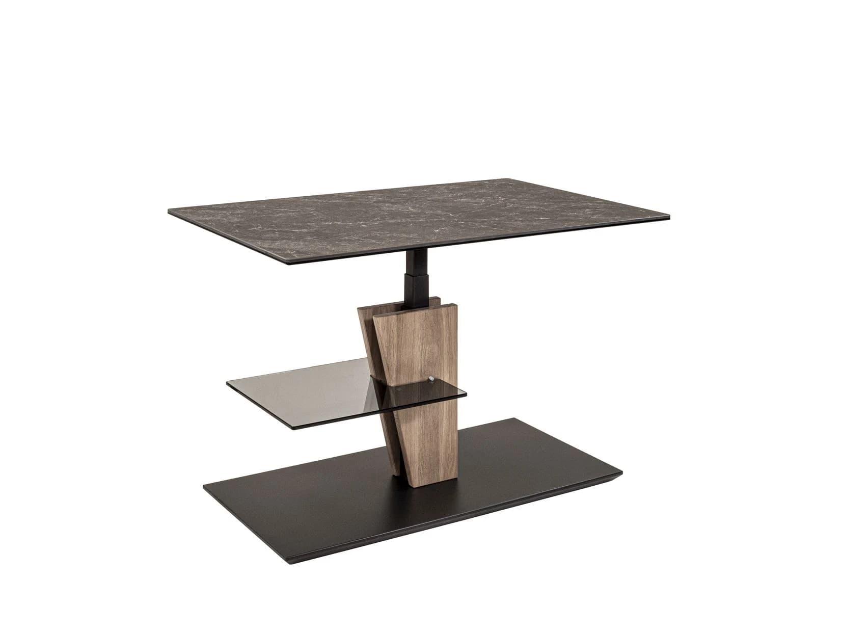 Couchtisch - höhenverstellbar, LBH. ca. 90x60x47-65 cm, Keramik, Schwarz