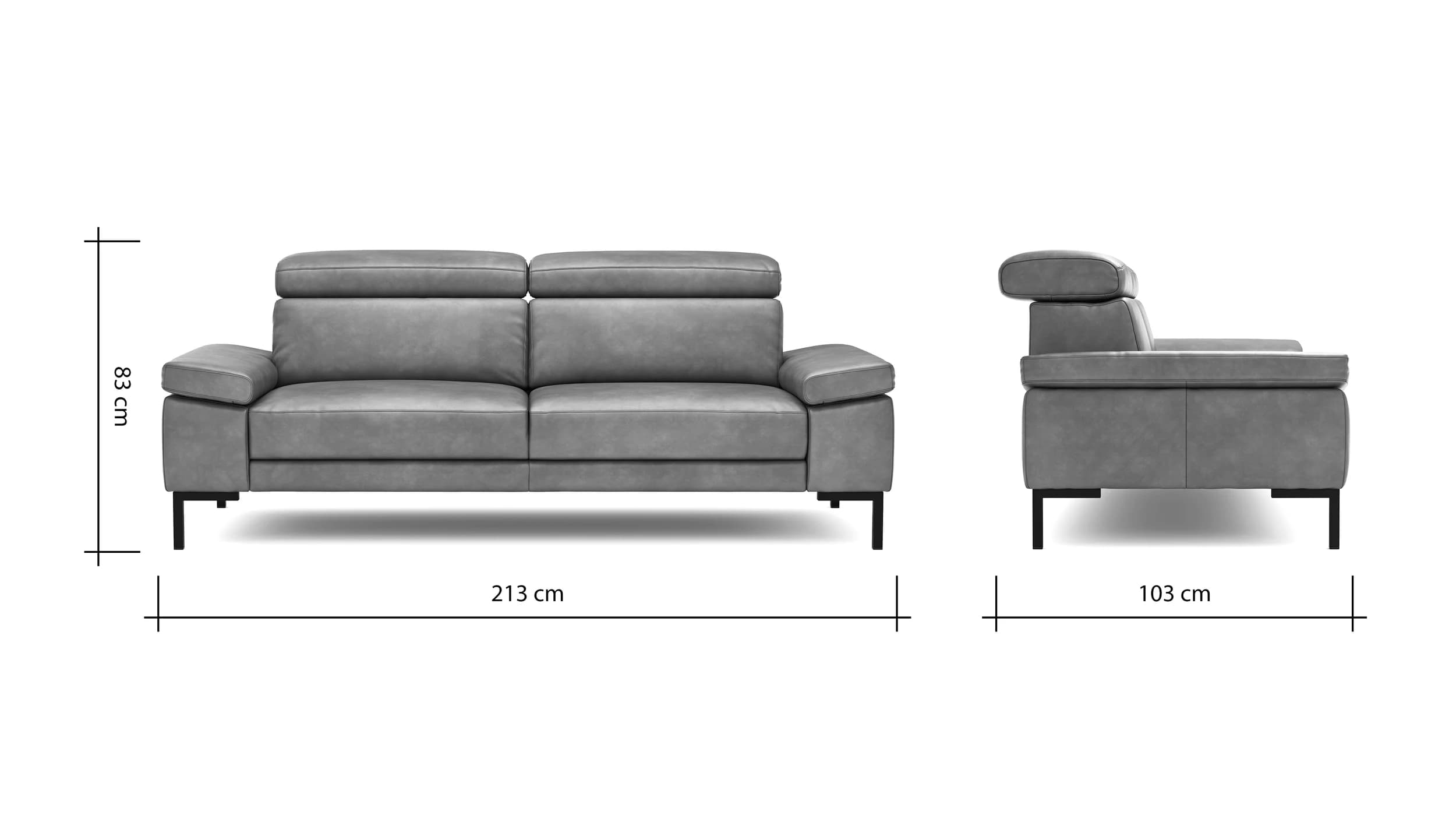Sofa Hudson - 3-Sitzer, inkl. Kopfteil verstellbar, Leder, Braungrün