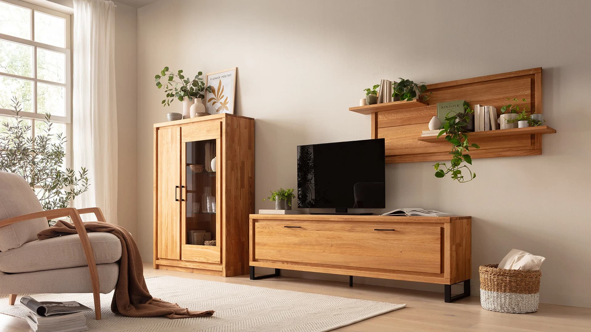 Highboard Farmingdale light - Eiche massiv, natur geölt