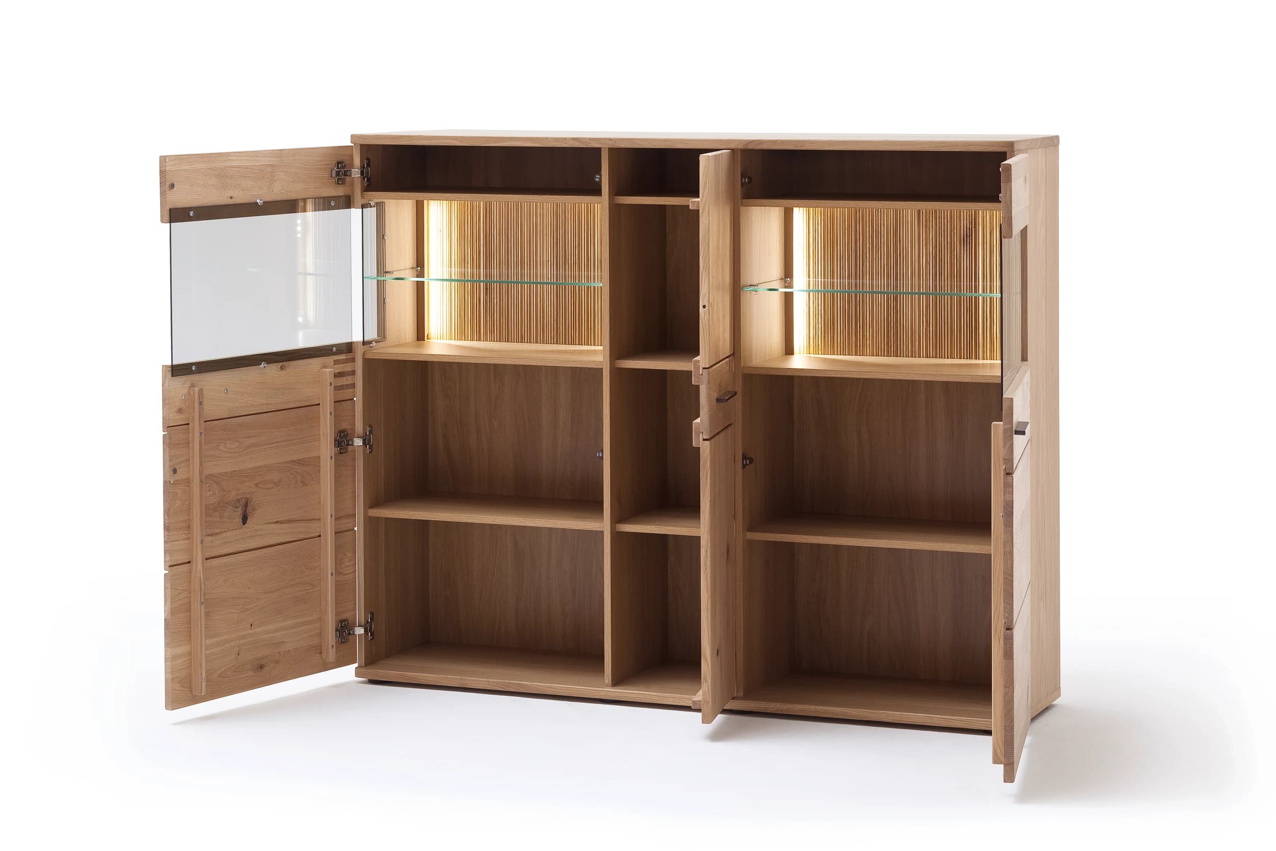 Highboard - mit Beleuchtung, Eiche teilmassiv