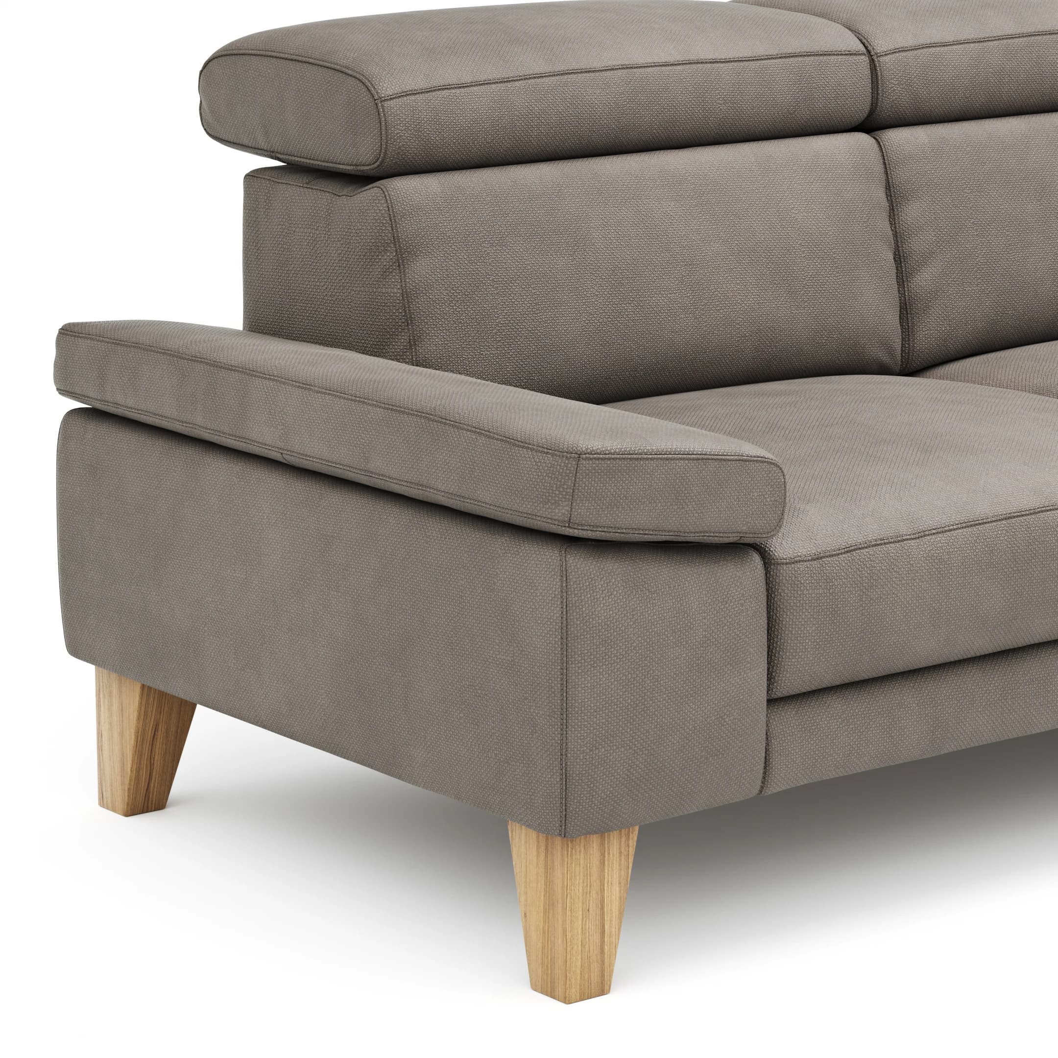 Ecksofa Hudson - 2,5-Sitzer mit Longchair rechts inkl. Kopfteil verstellbar, Stoff, Steingrau