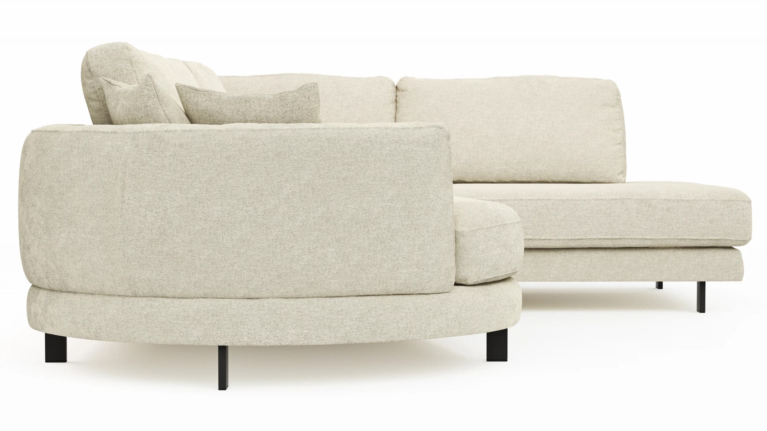 Ecksofa Solenne - Diwan rund links mit Ottomane rechts, Stoff, Weiß