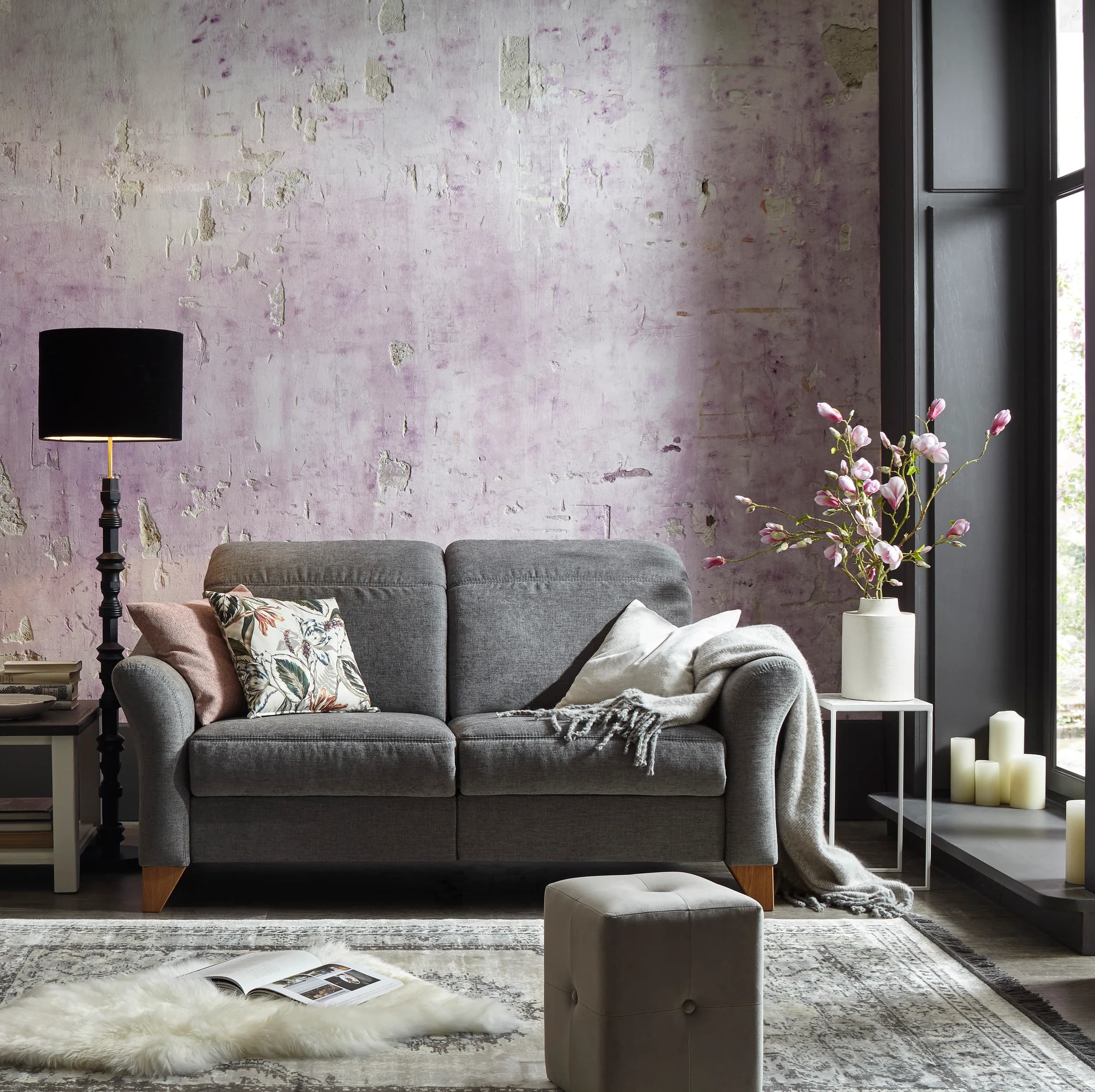 Sofa Canterbury - 2,5-Sitzer inkl. Relaxfunktion/Kopfteil verstellbar (motorisch), Stoff, Silbergrau