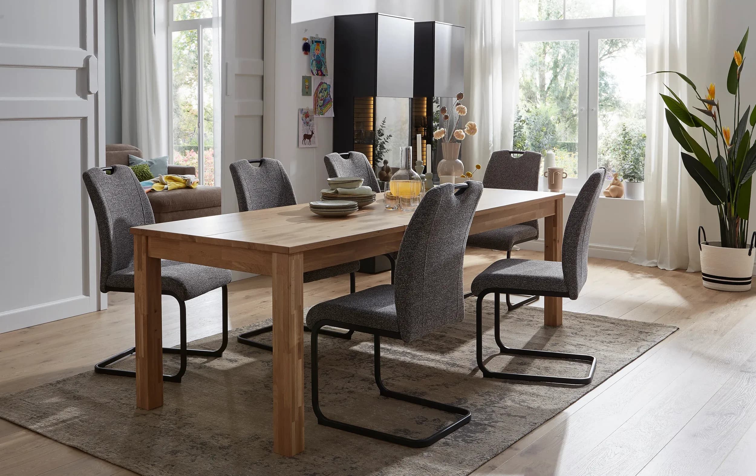 Esstische Dinner - ausziehbar, LB ca. 160x90 cm , Eiche bianco massiv