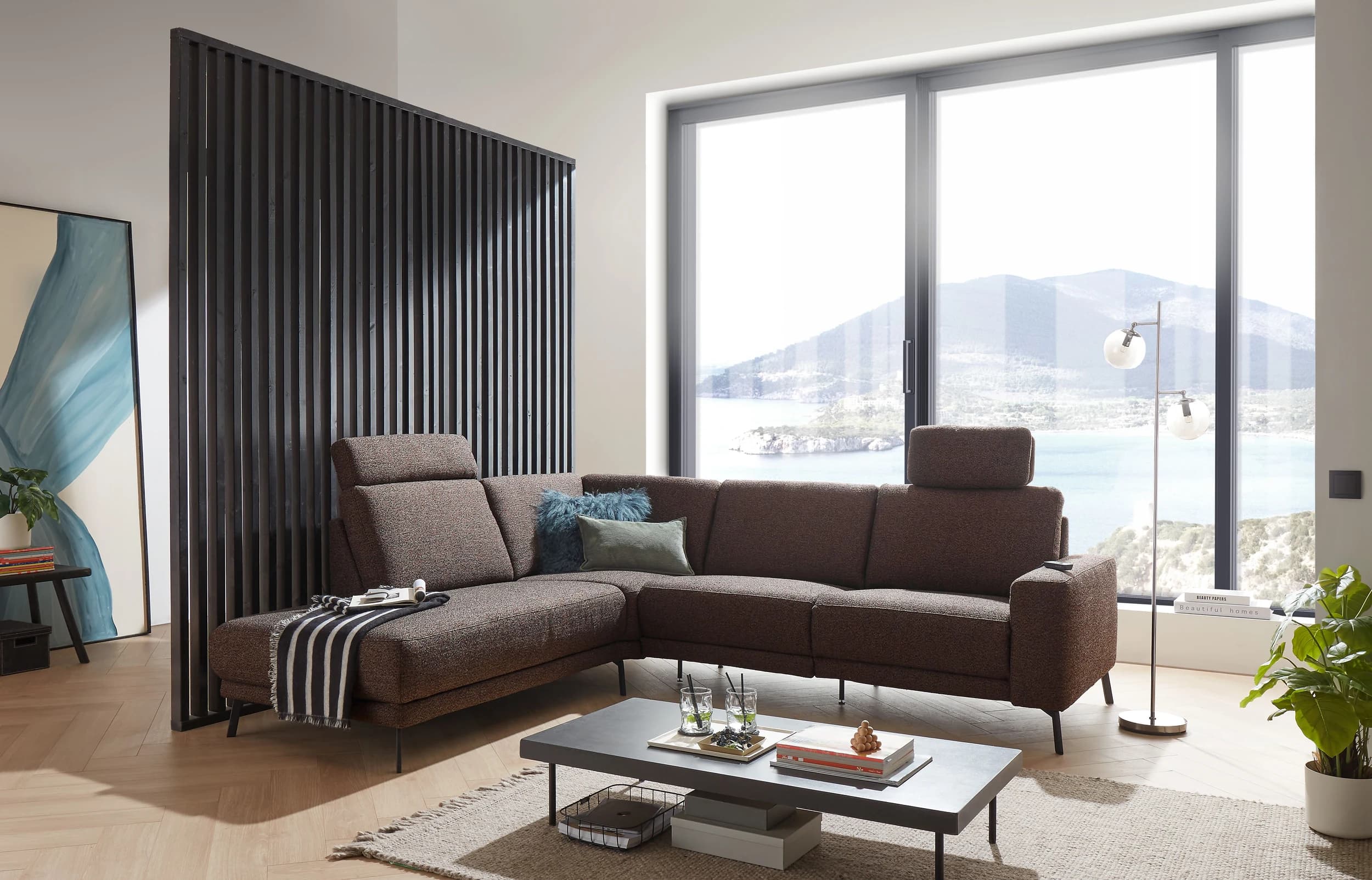 Ecksofa - Ecke links mit 3-Sitzer, Stoff, Dunkelgrau