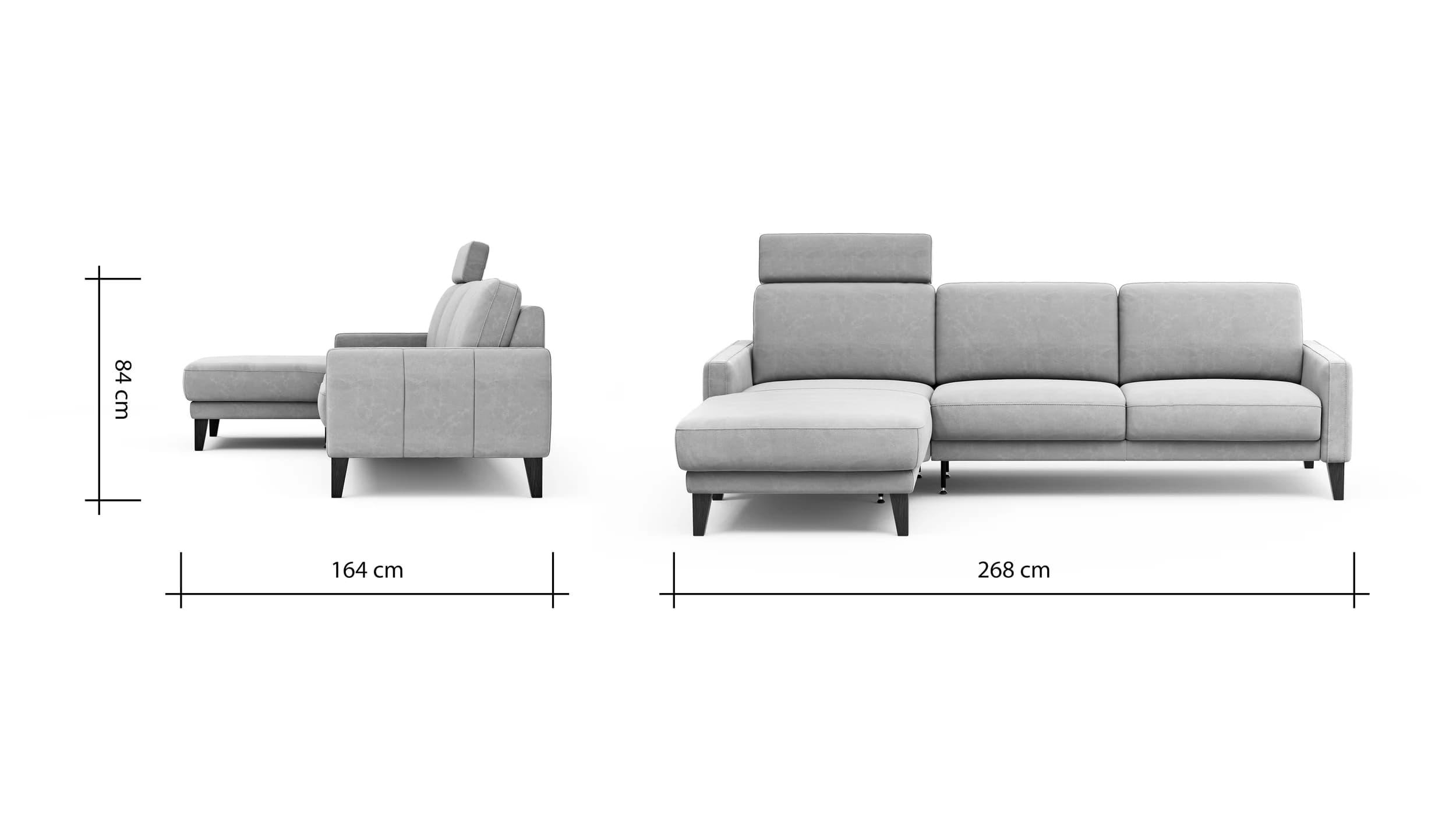 Ecksofa Matero - Longchair mit 2,5-Sitzer rechts inkl. Relaxfunktion motorisch, Leder, Taupe