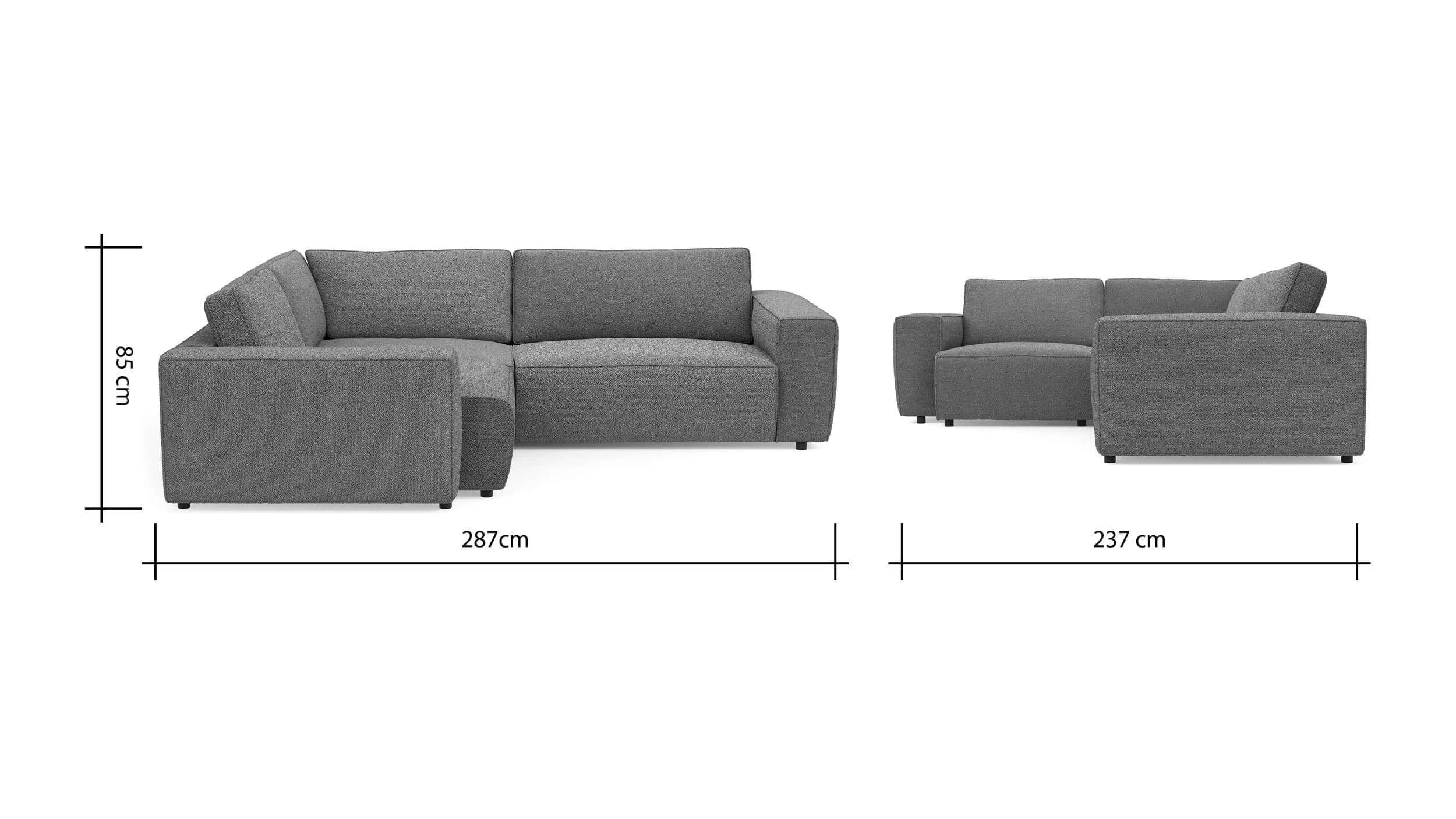 Ecksofa Lilaia - 1,5-Sitzer Tief, Ecke, 2-Sitzer rechts, Stoff, Creme