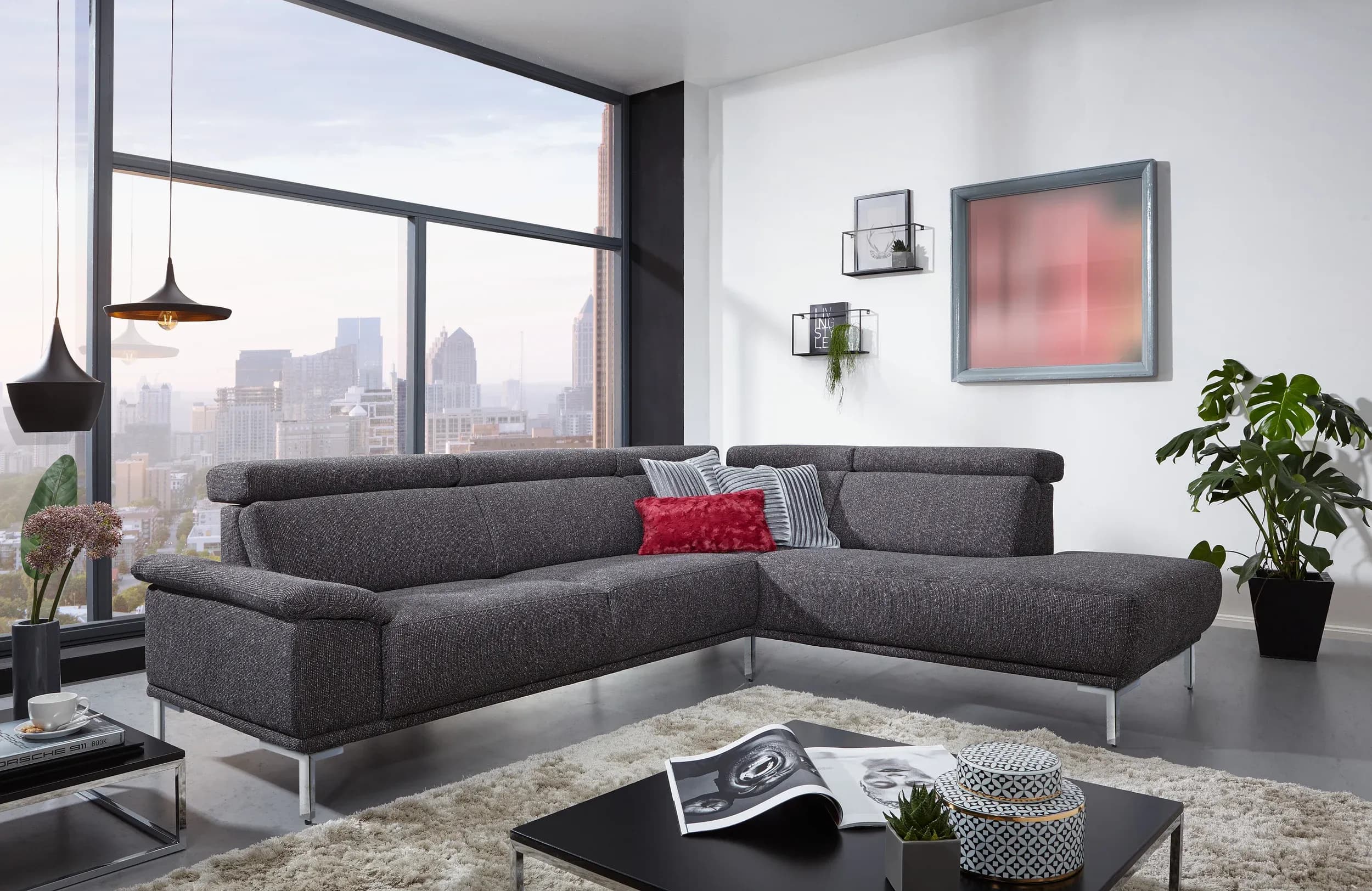 Ecksofa - 2-Sitzer mit Ecke rechts, Stoff, Anthrazit