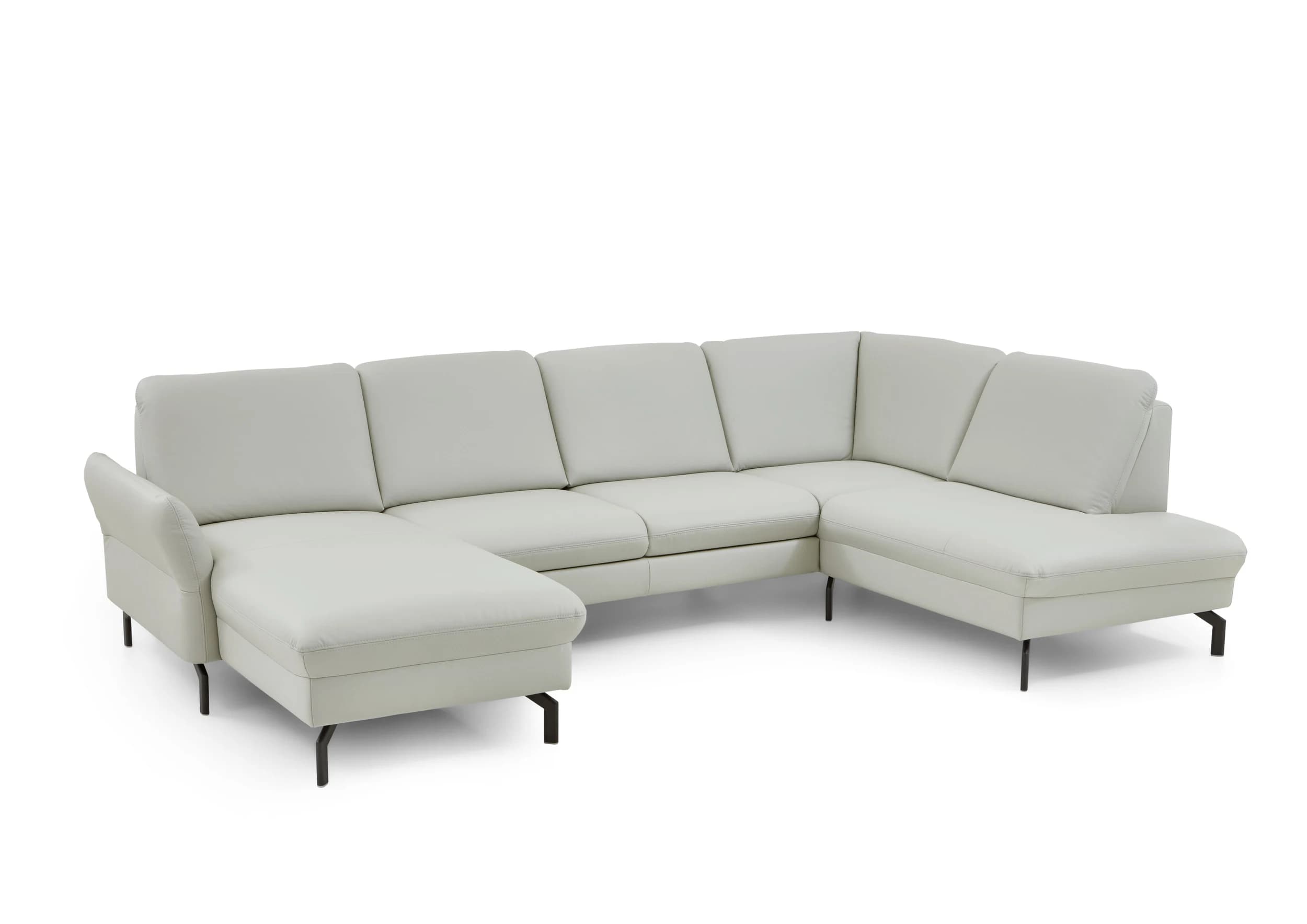 Wohnlandschaft - Longchair links mit 2,5-Sitzer und Ecke rechts, Leder, Silbergrau