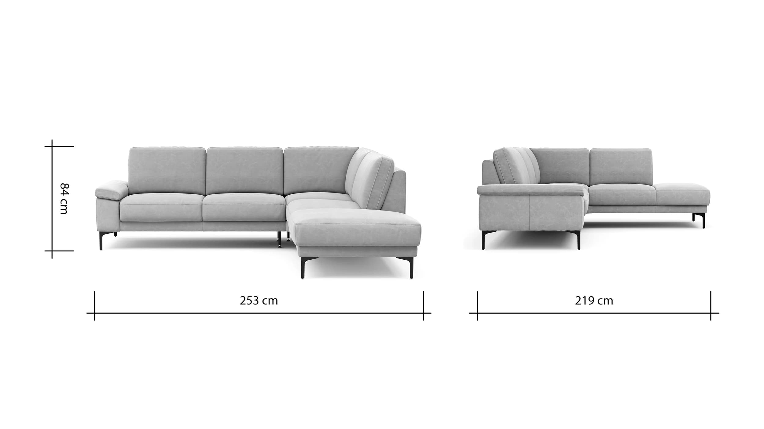 Ecksofa Matero - 2-Sitzer mit Ecke rechts, Leder, Taupe
