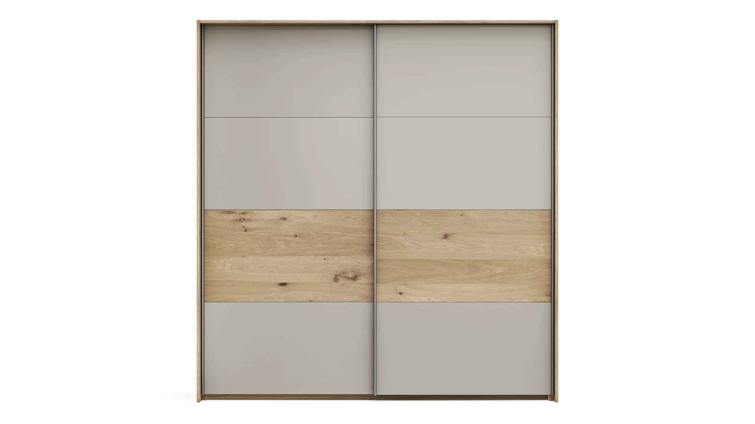 Schwebetürenschrank Viana - B ca. 188 cm, Furnier, Balkeneiche, Hellgrau
