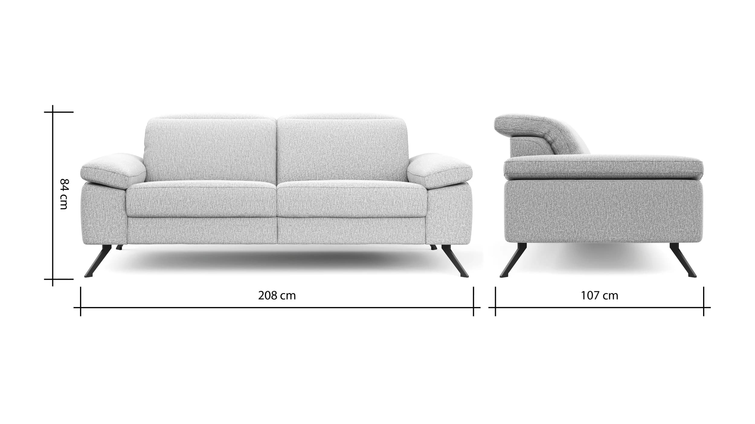 Sofa Rafaela 2.0 - 2,5-Sitzer inkl. Kopfteil verstellbar, Stoff, Champagner
