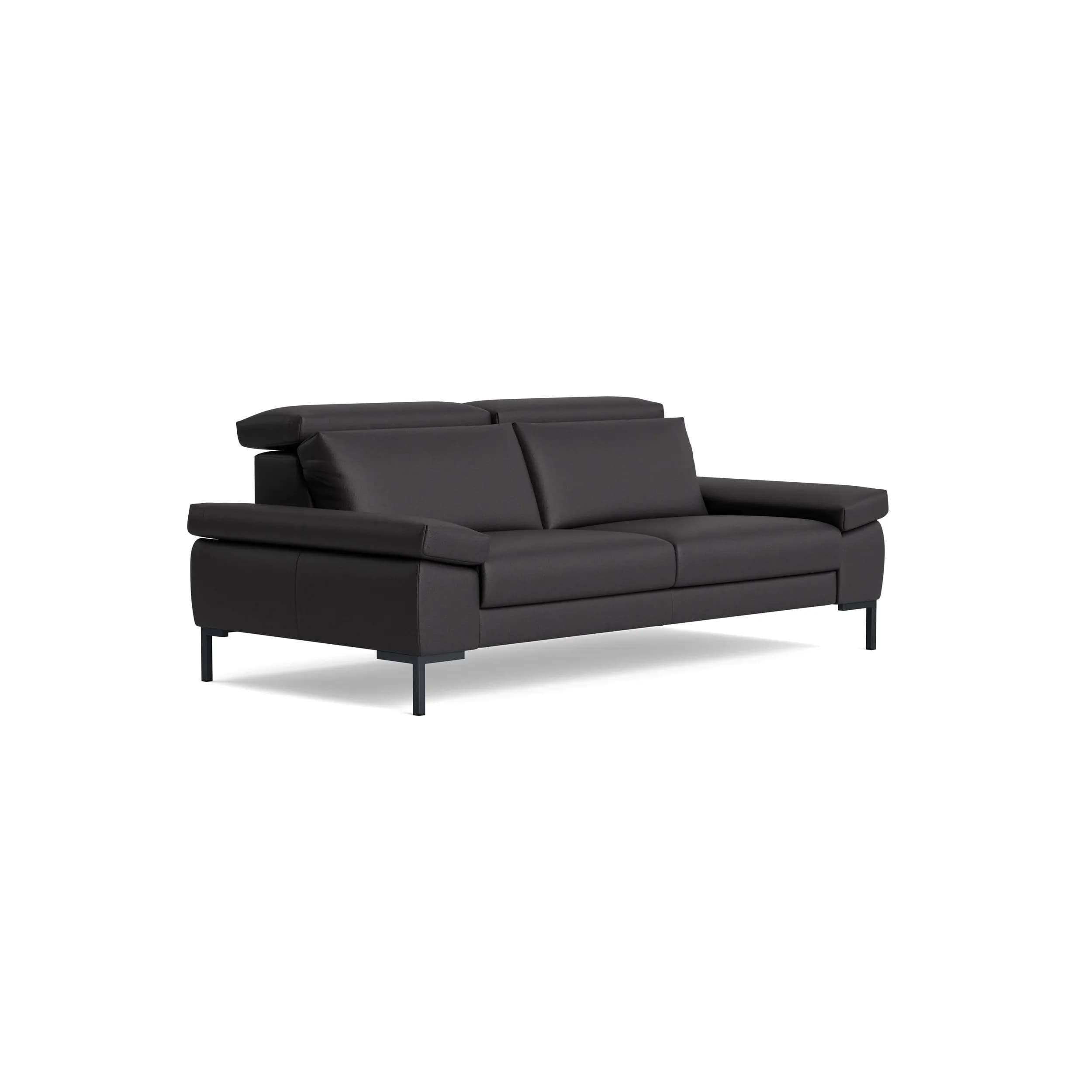 Sofa Braska - 3-Sitzer, inkl. Kopfstütze verstellbar, Leder, Anthrazit